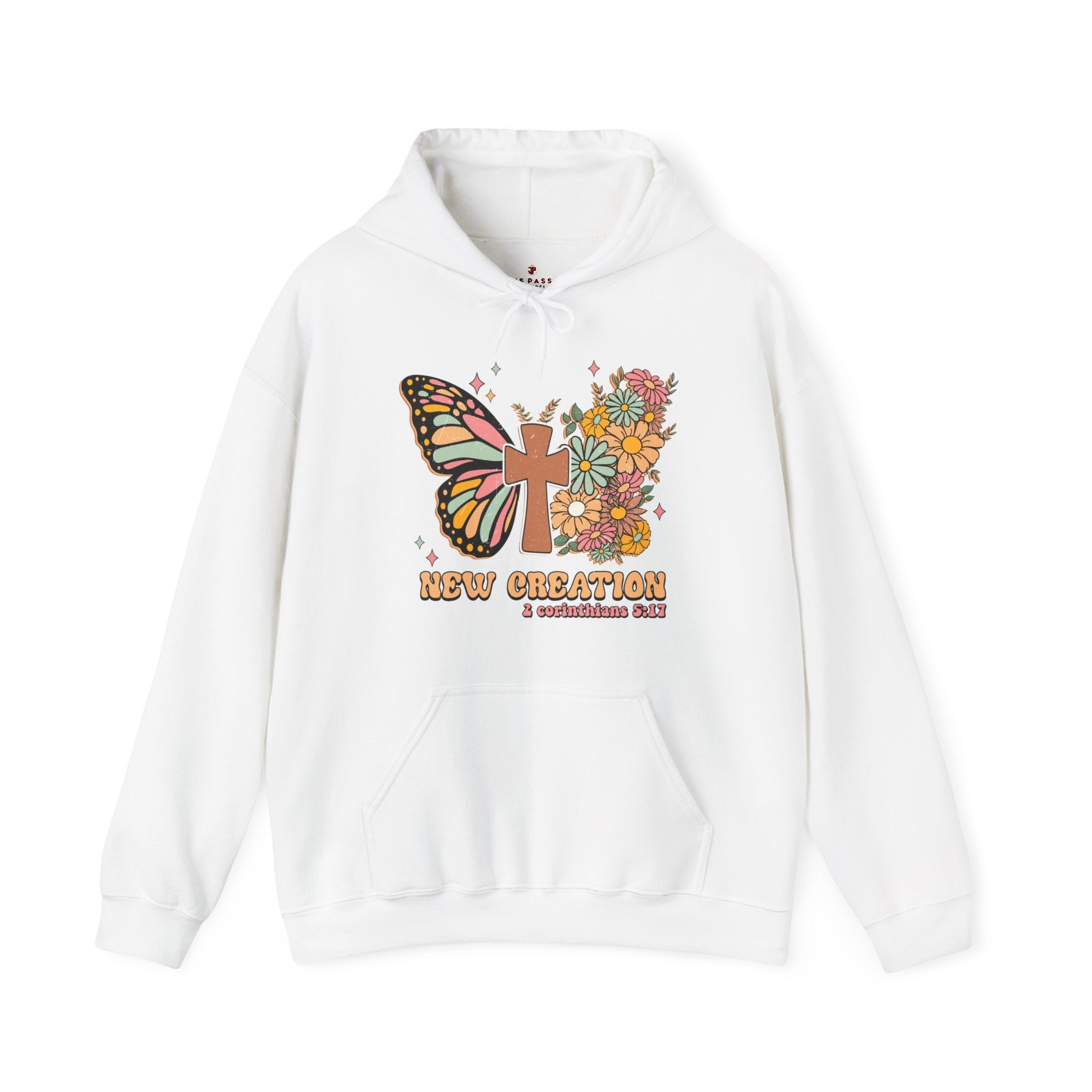 New Creation Butterfly Retro-Inspired Unisex-Fit Hoodie Color: White Size: S Jesus Passion Apparel