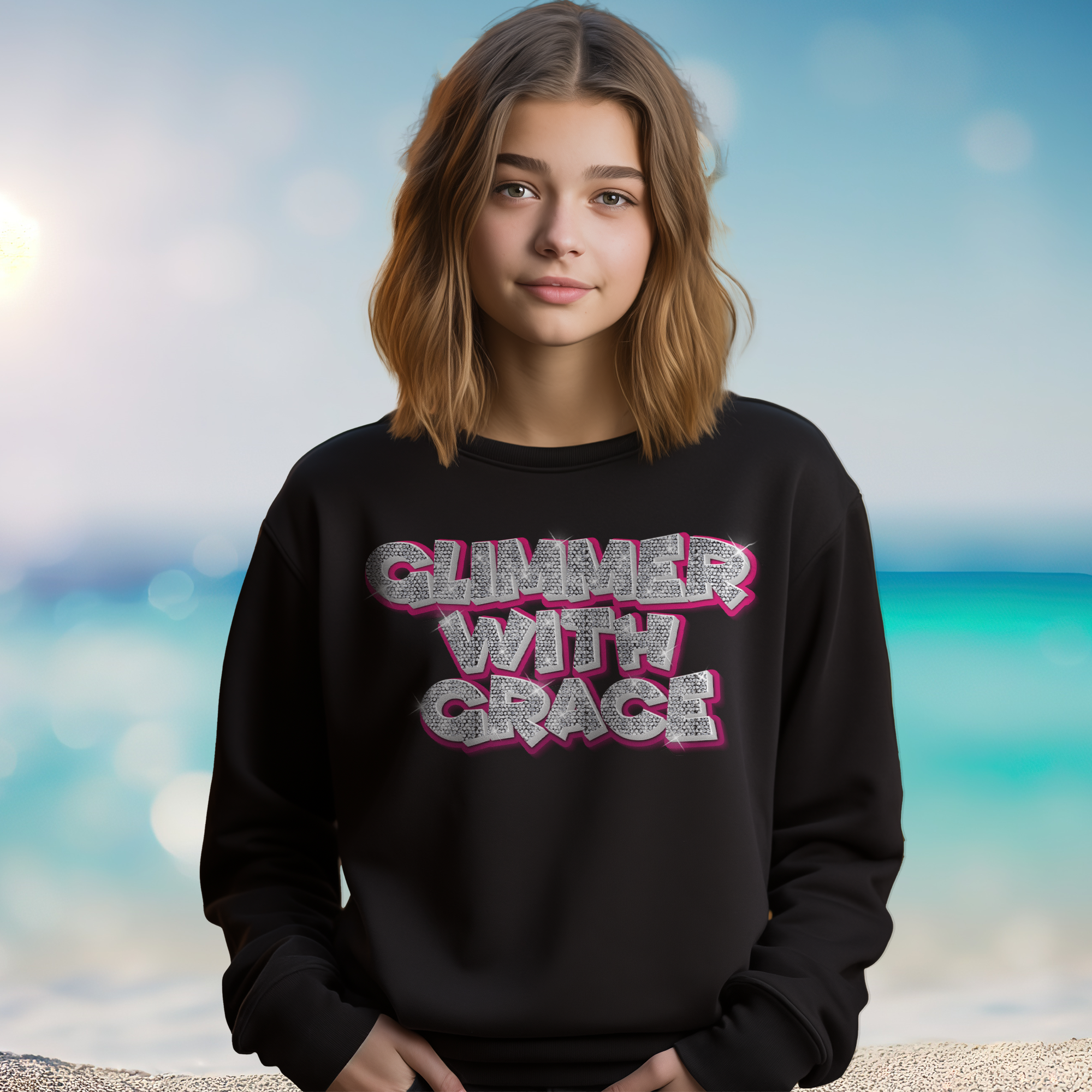 Glimmer with Grace Youth Crewneck Sweatshirt Color: White Size: XS Jesus Passion Apparel