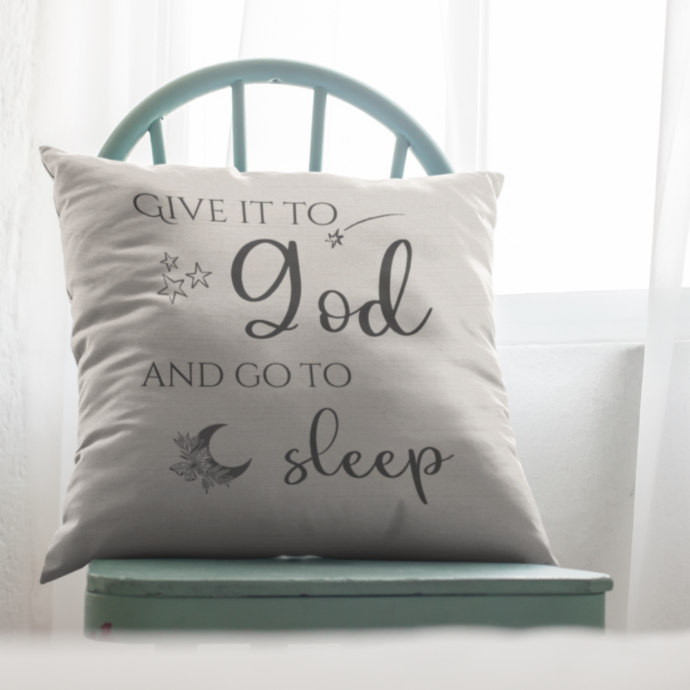 Give it to God Script with Natural Linen Design Premium Pillows Size: 18″×18″ Jesus Passion Apparel