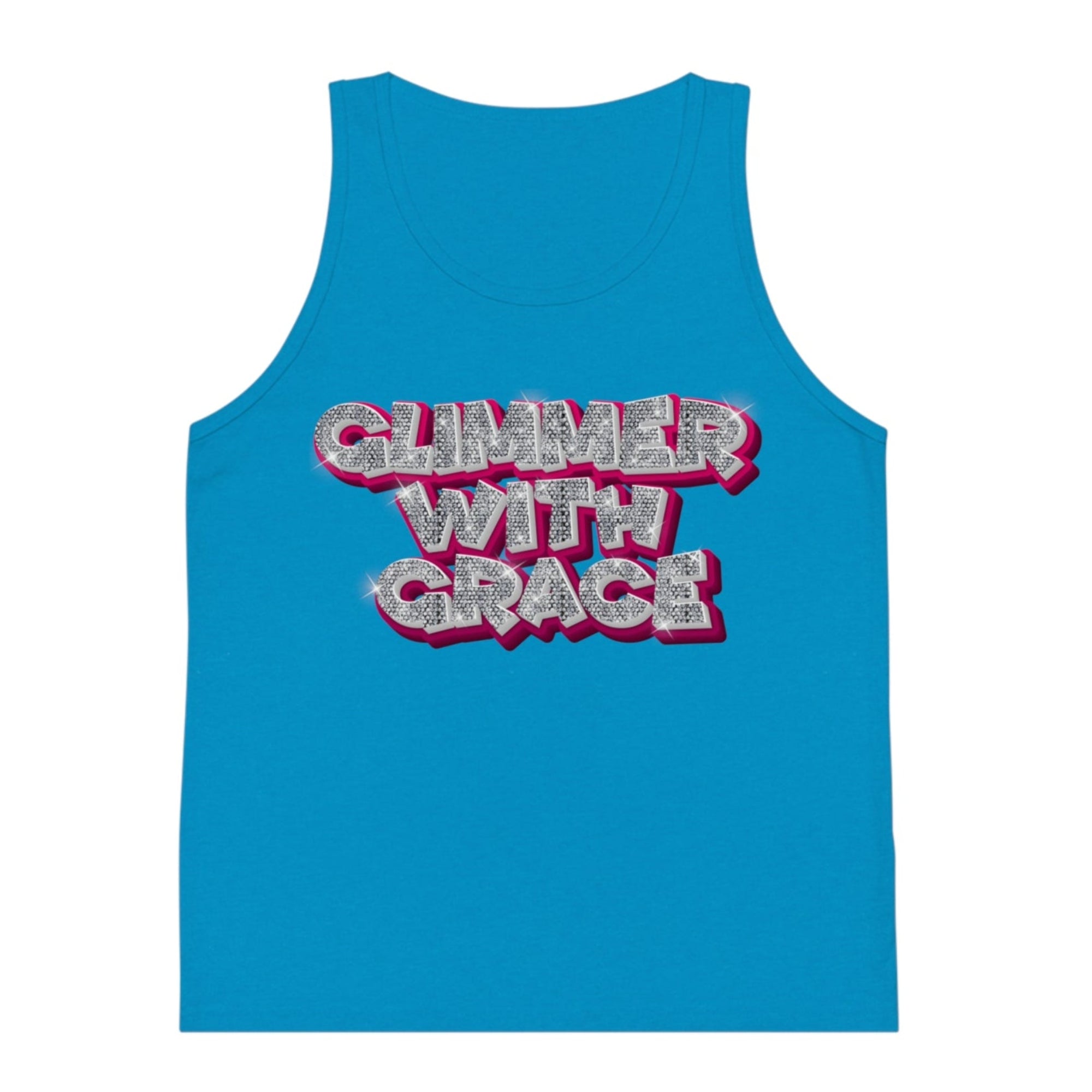 Glimmer_with_grace_tank_top blue flat Jesus Passion Apparel