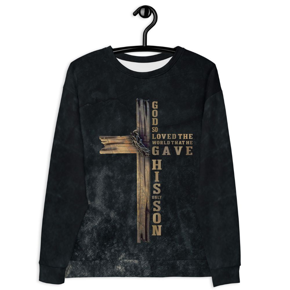 For God So Loved the World John 3:16 Men's Fleece Unisex-Fit - Black - Original Grunge Design Size: XS Jesus Passion Apparel