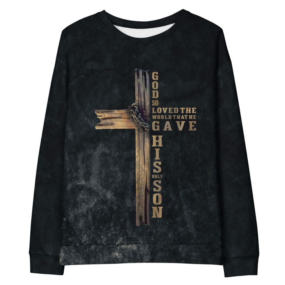 For God So Loved the World John 3:16 Men's Fleece Unisex-Fit - Black - Original Grunge Design Size: XS Jesus Passion Apparel