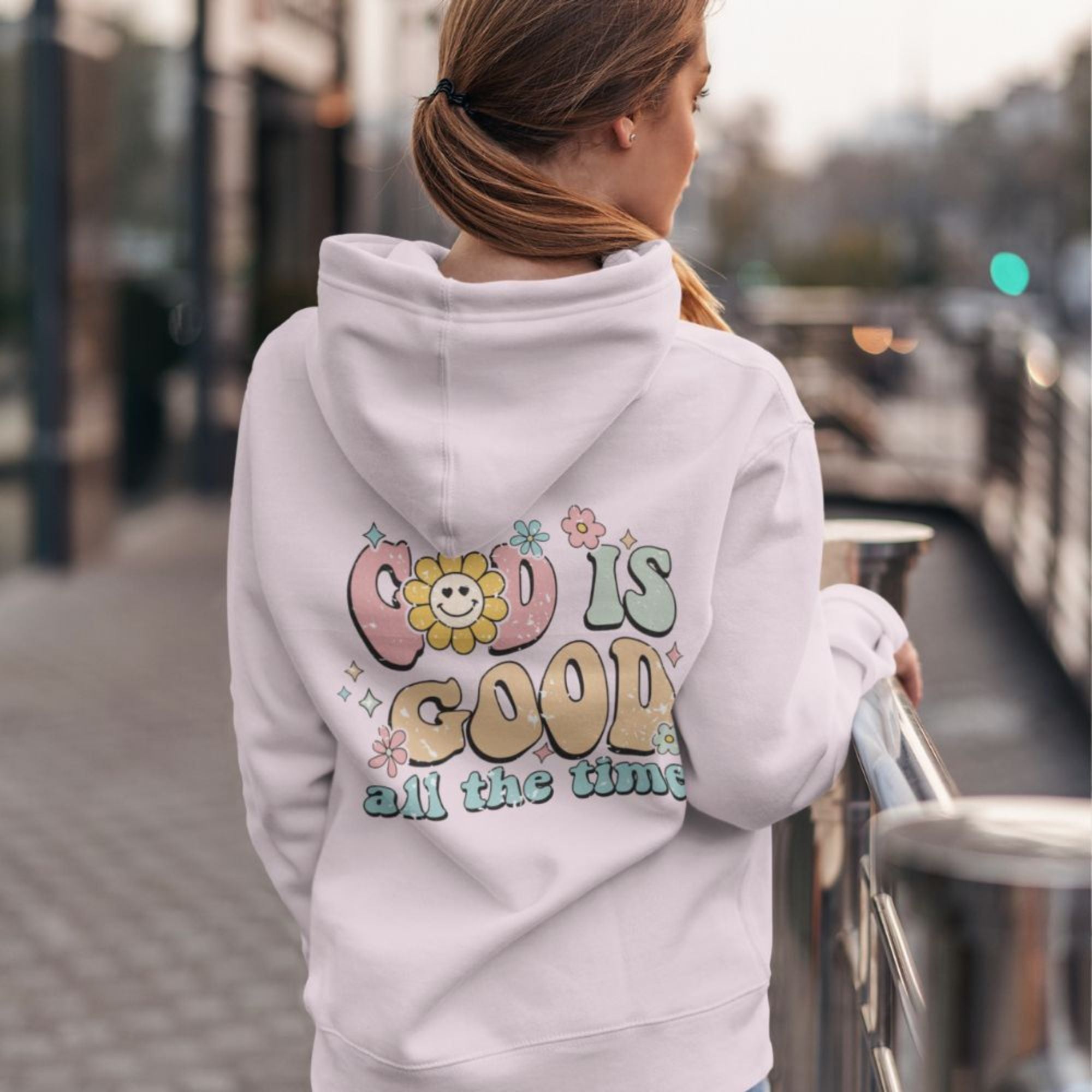 God is Good All the Time Retro-Inspired Unisex-Fit Hoodie Color: White Size: S Jesus Passion Apparel