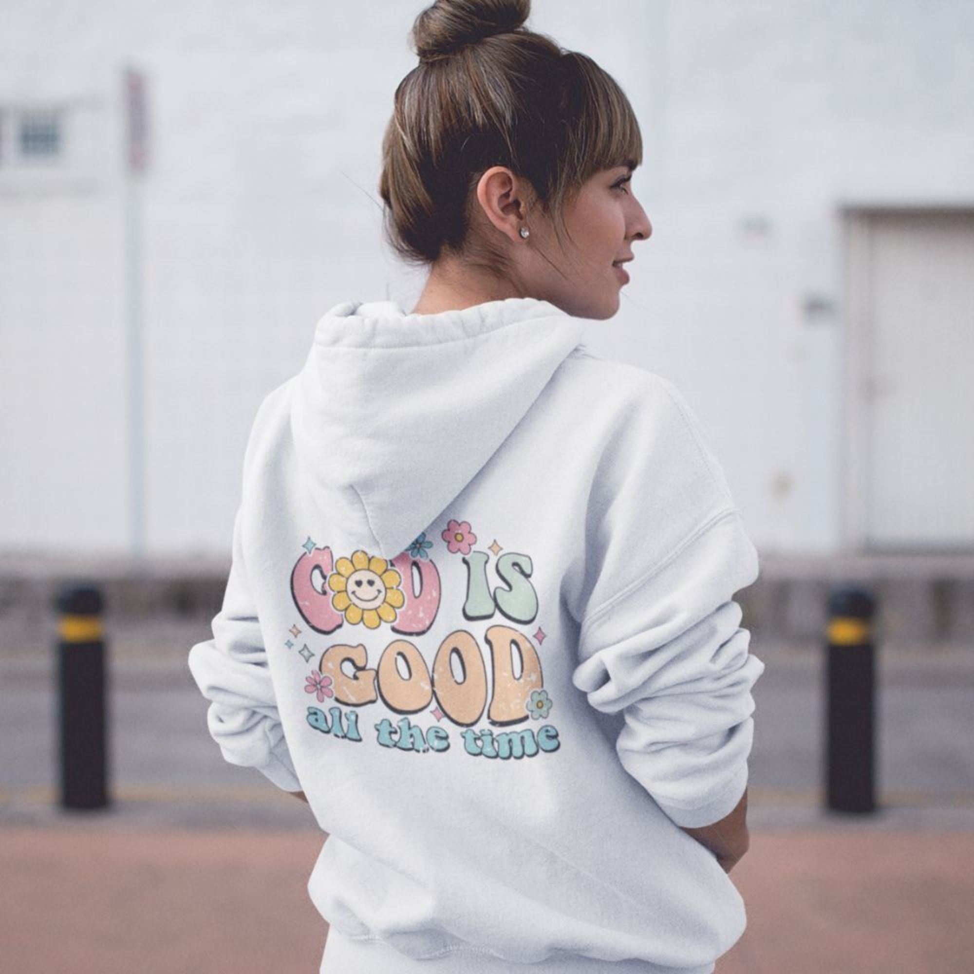 God is Good All the Time Retro-Inspired Unisex-Fit Hoodie Color: White Size: S Jesus Passion Apparel