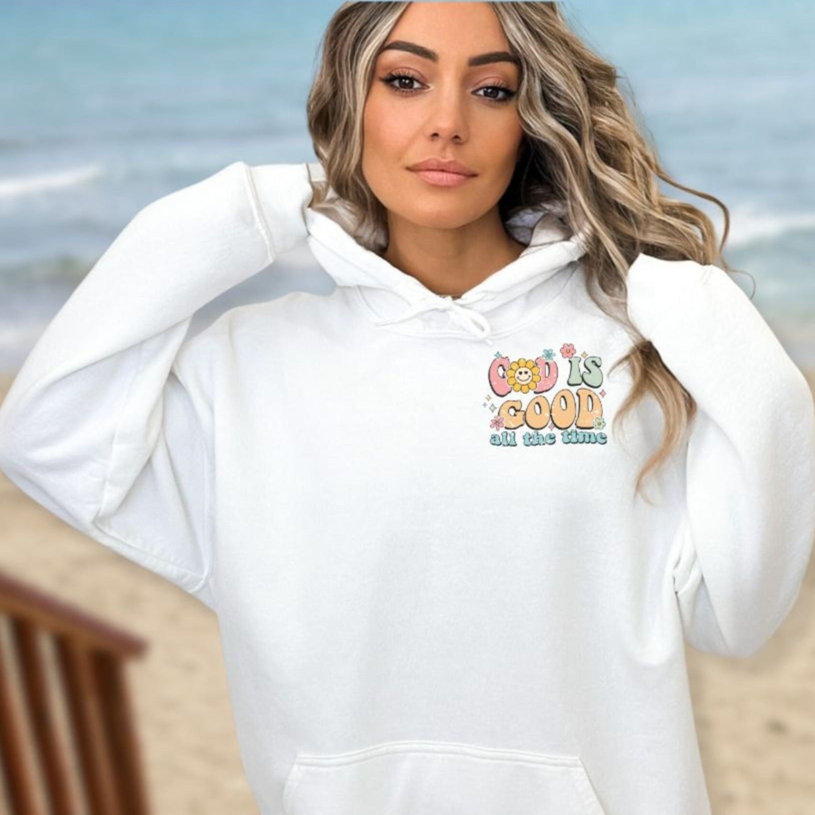 God is Good All the Time Retro-Inspired Unisex-Fit Hoodie Color: White Size: S Jesus Passion Apparel