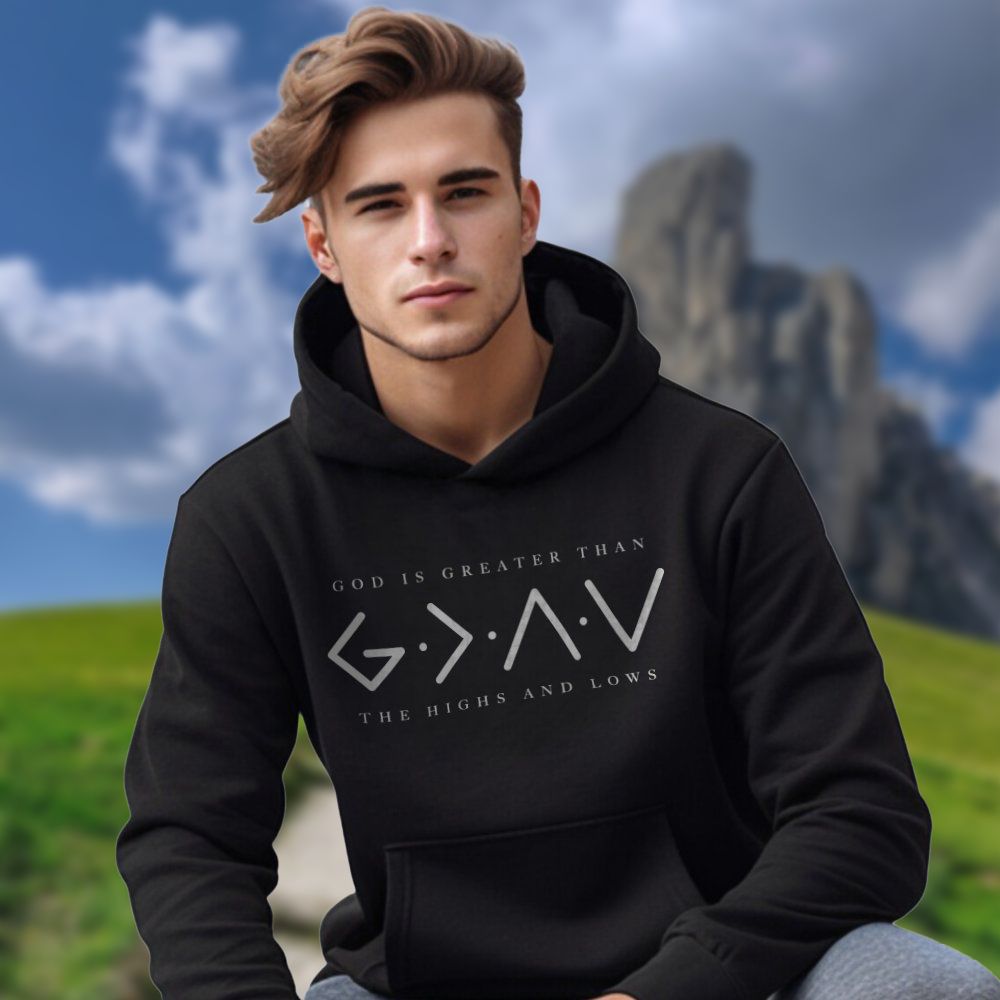 God is Greater Than Highs and Lows Men's Heavy Blend™ Hoodie Color: White Size: S Jesus Passion Apparel