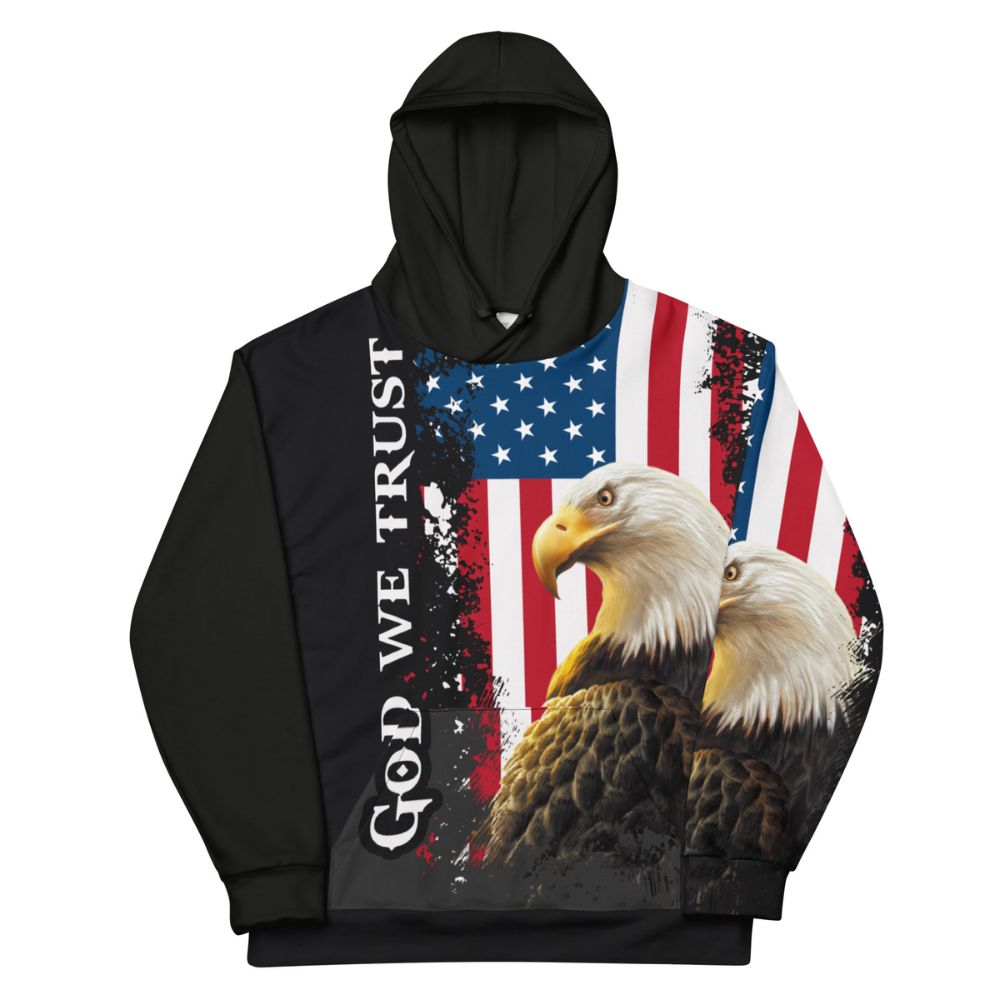 God We Trust Patriotic Eagle Unisex Fleece Hoodie Size: XS Jesus Passion Apparel