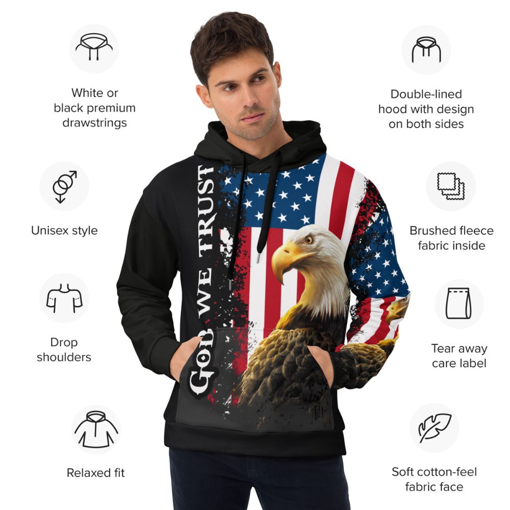 God We Trust Patriotic Eagle Unisex Fleece Hoodie Size: XS Jesus Passion Apparel