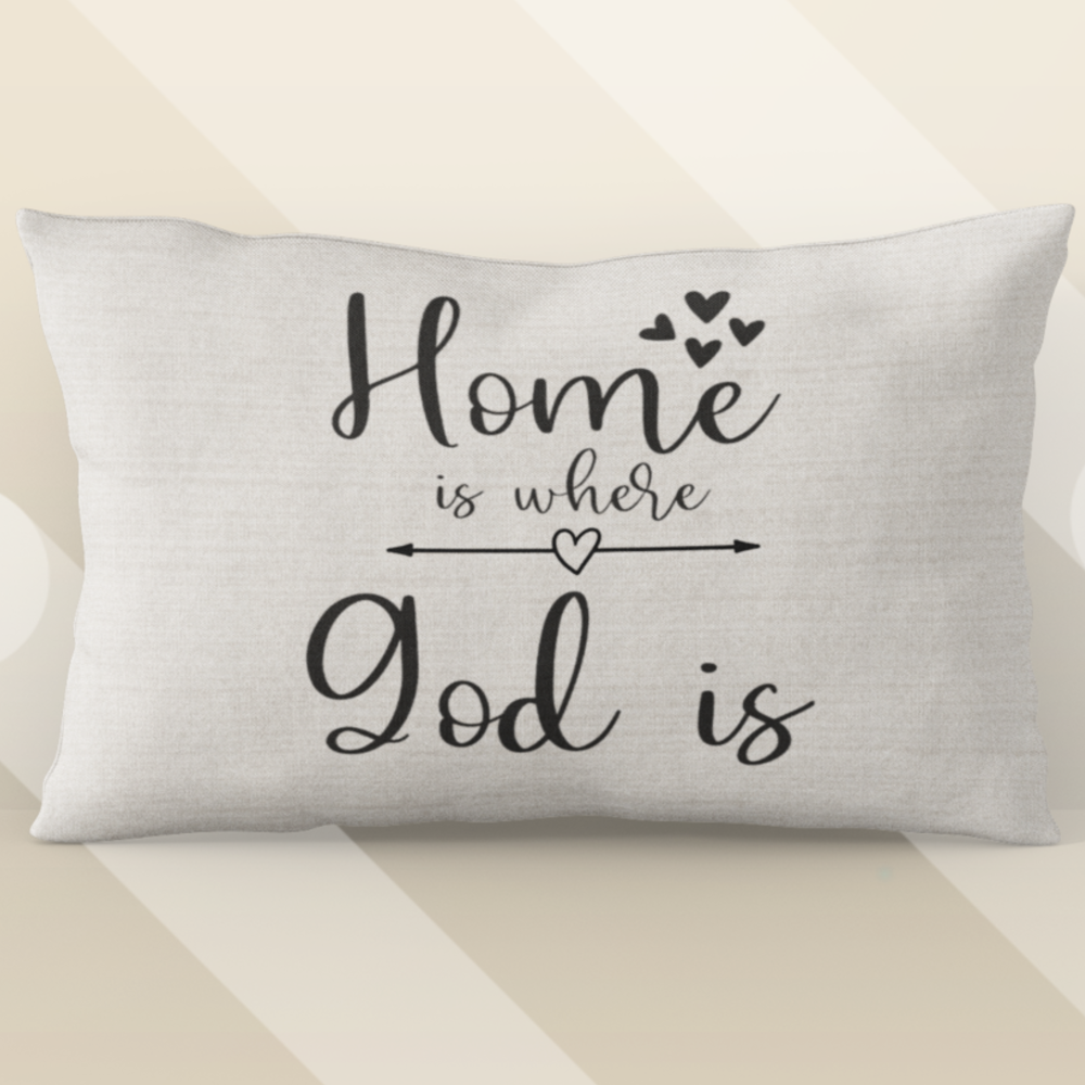 Home is Where God Is Script with Natural Linen Design Premium Pillows Size: 18″×18″ Jesus Passion Apparel