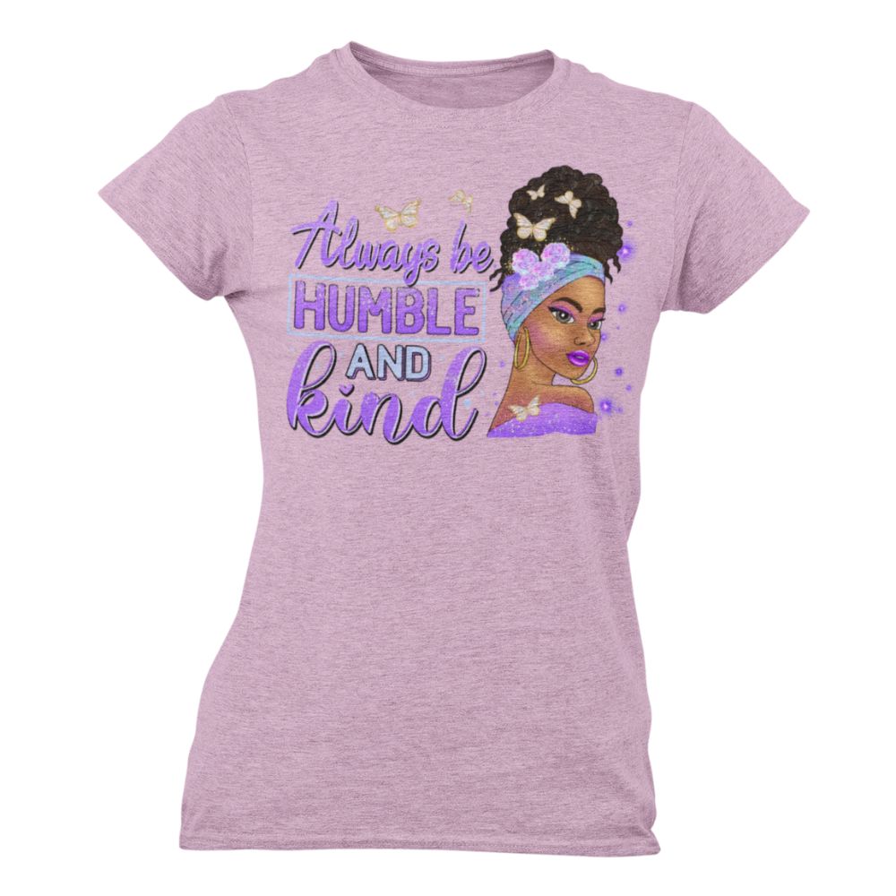 Always Be Humble and Kind Women's Relaxed Fit T-Shirt Color: Heather Prism Lilac Size: S Jesus Passion Apparel