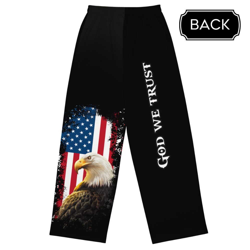 God We Trust Patriotic Eagle Men's Wide-Leg Pants with Matching Hoodie Available Size: 2XS Jesus Passion Apparel