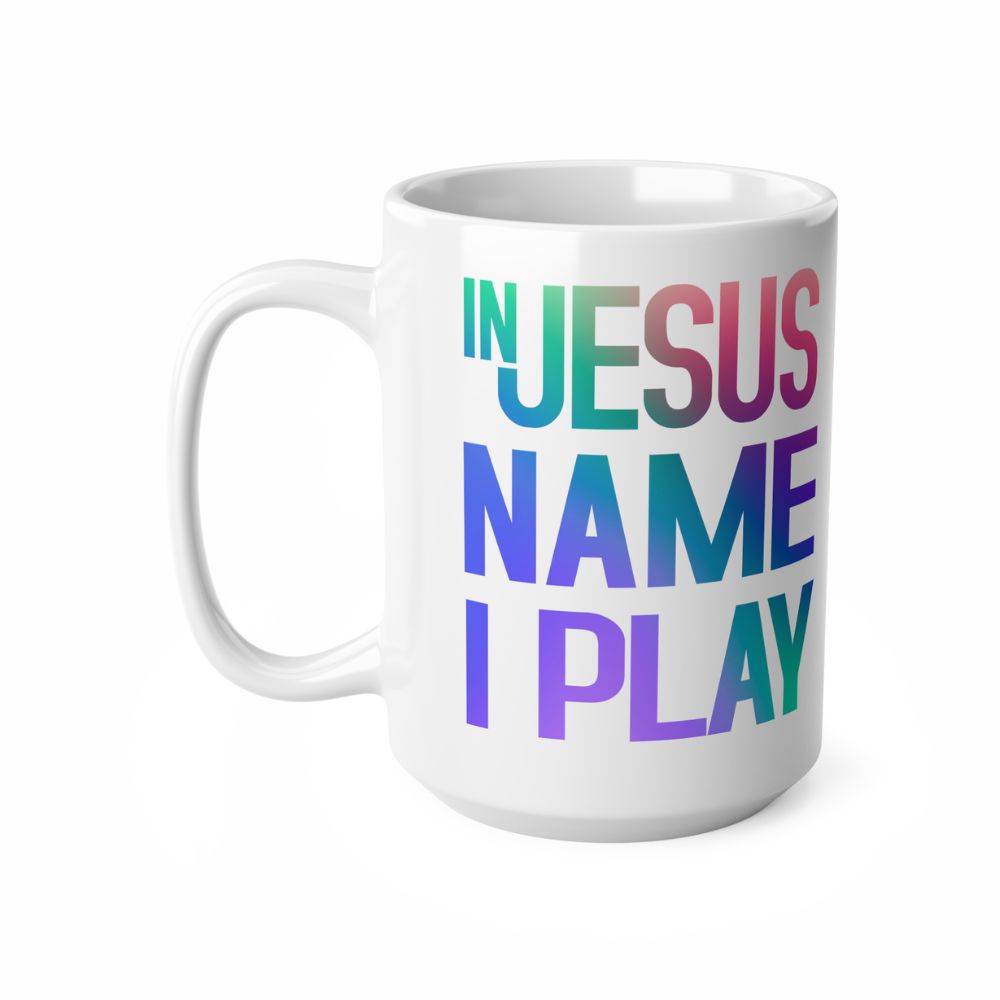 In Jesus Name I Play Electric Guitar - 15 oz Mug Size: Black 15oz Jesus Passion Apparel