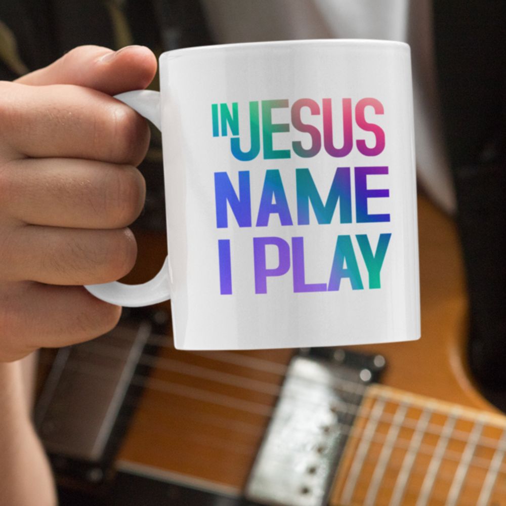 In Jesus Name I Play Acoustic Guitar - 15 oz Mug Size: Black 15oz Jesus Passion Apparel