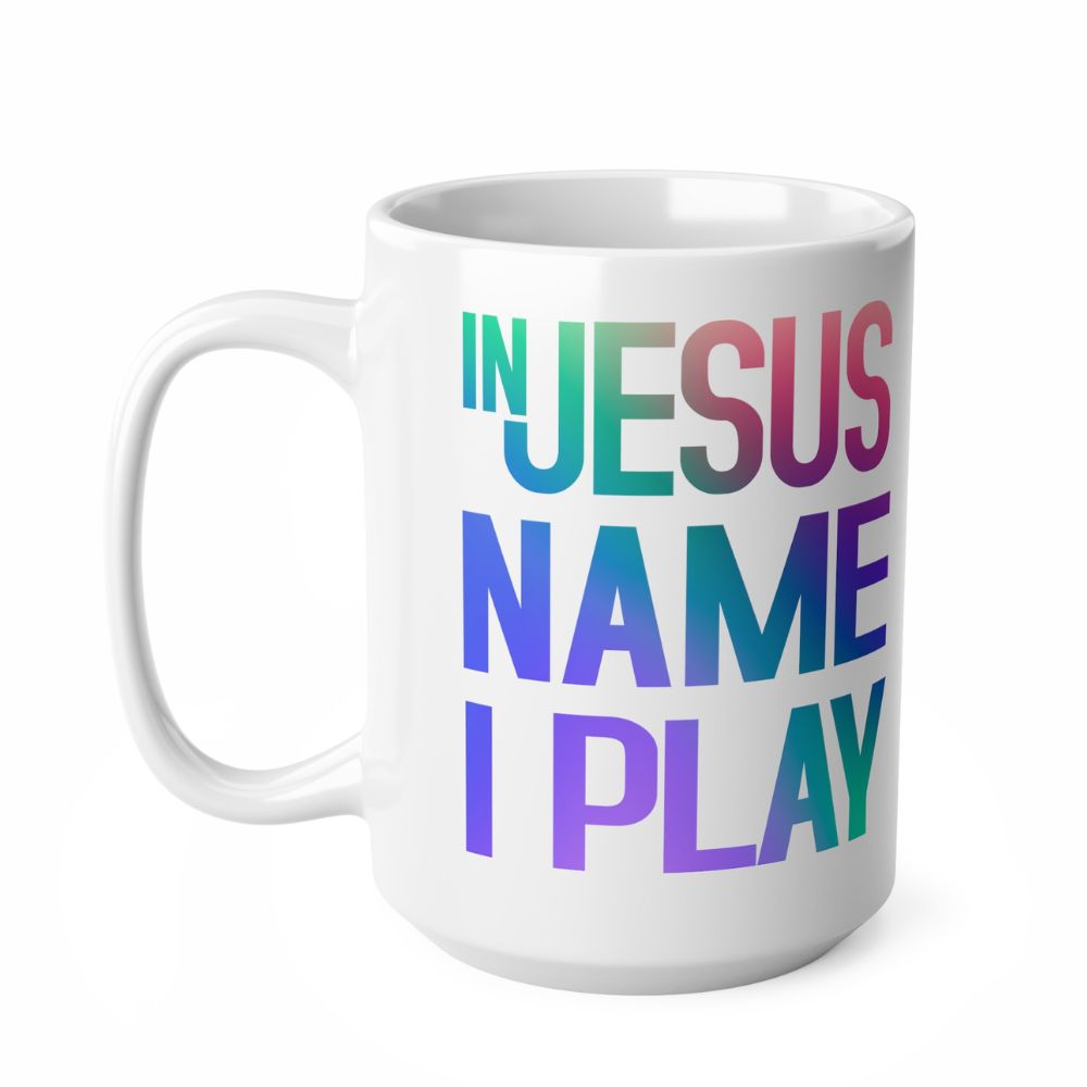 In Jesus Name I Play Acoustic Guitar - 15 oz Mug Size: Black 15oz Jesus Passion Apparel