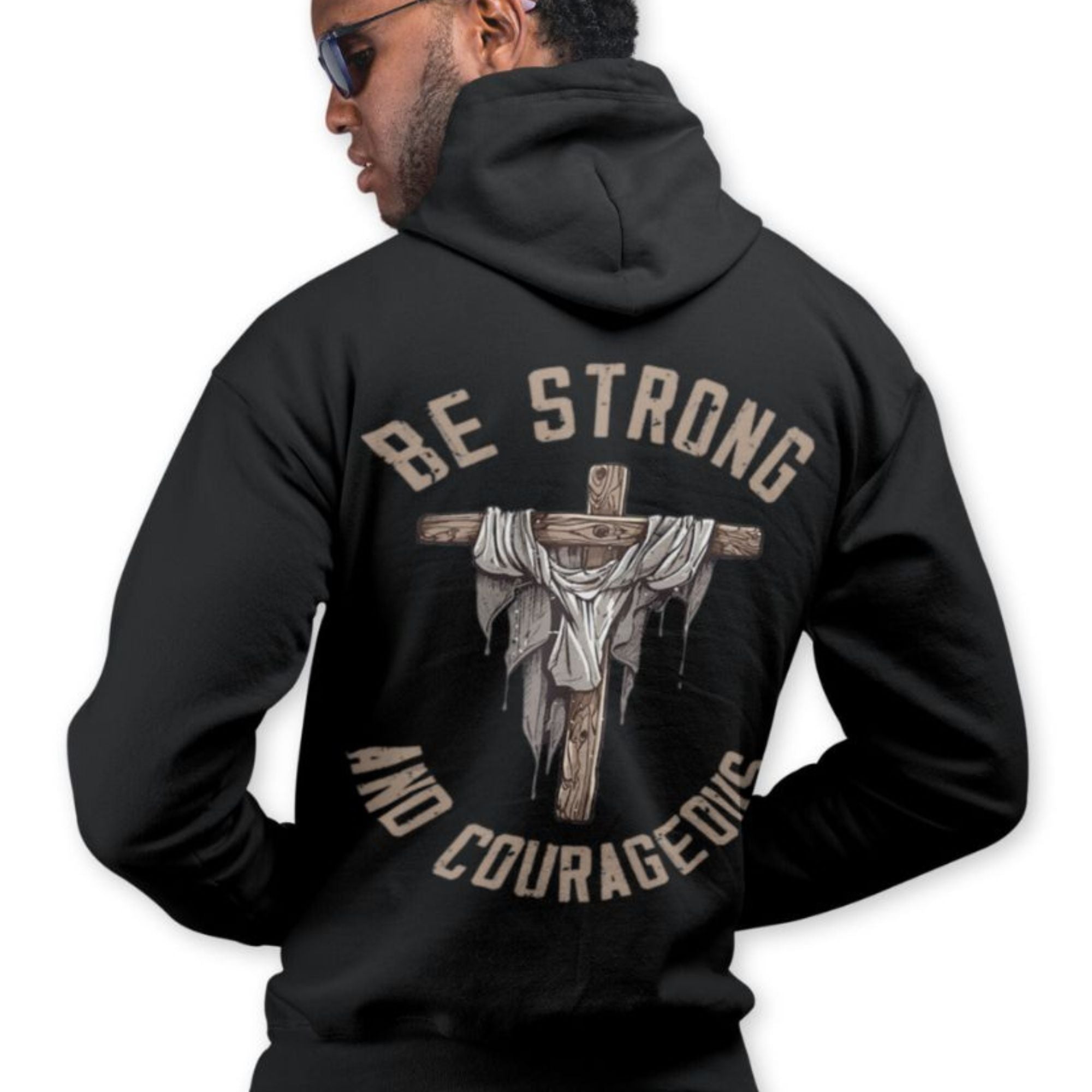 Be Strong and Courageous Retro-Inspired Premium Men's Jacket Heavy Blend™ Hoodie Size: S Color: Black Jesus Passion Apparel