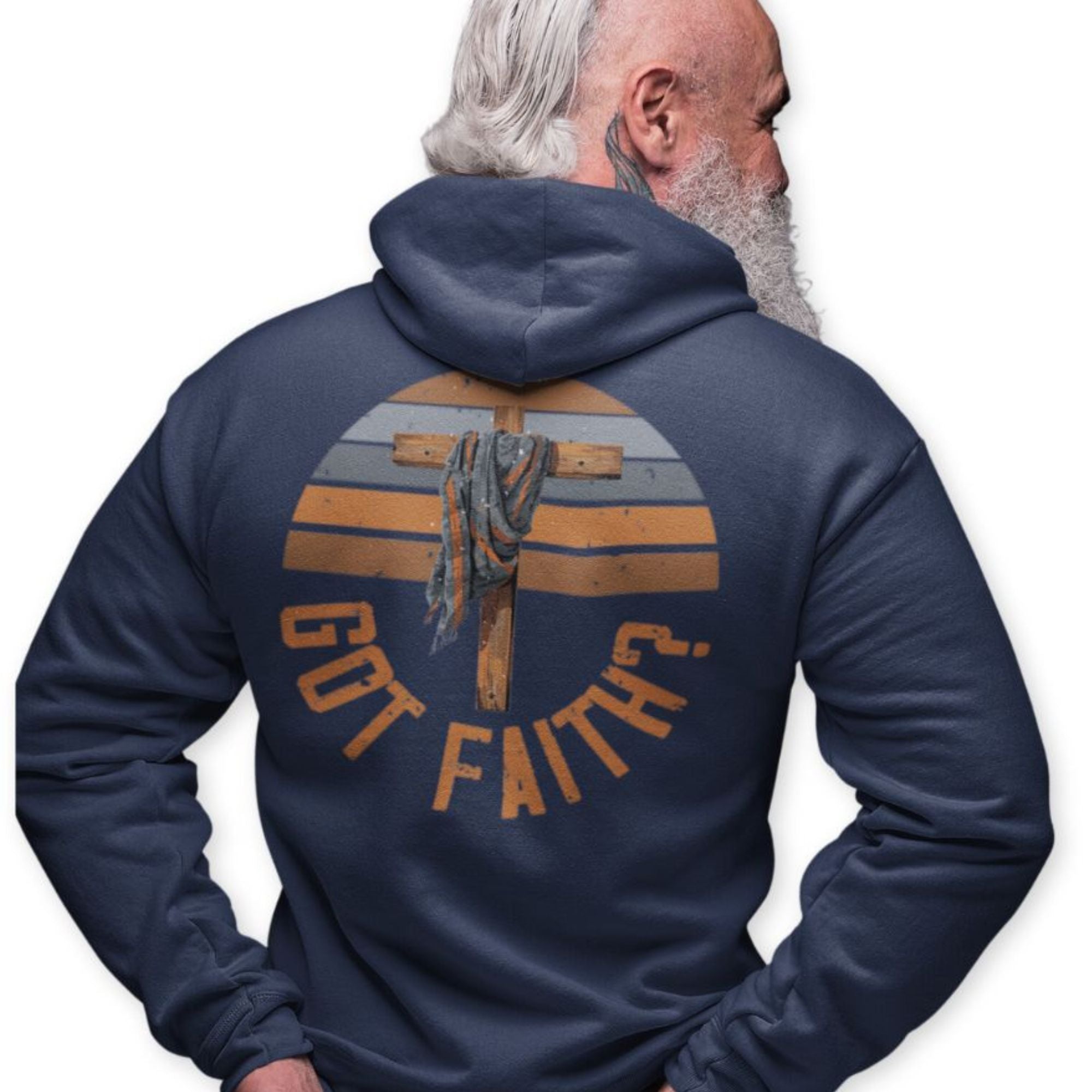 Got Faith Retro-Inspired Premium Men's Jacket Heavy Blend™ Hooded Sweatshirt Size: S Color: Navy Jesus Passion Apparel