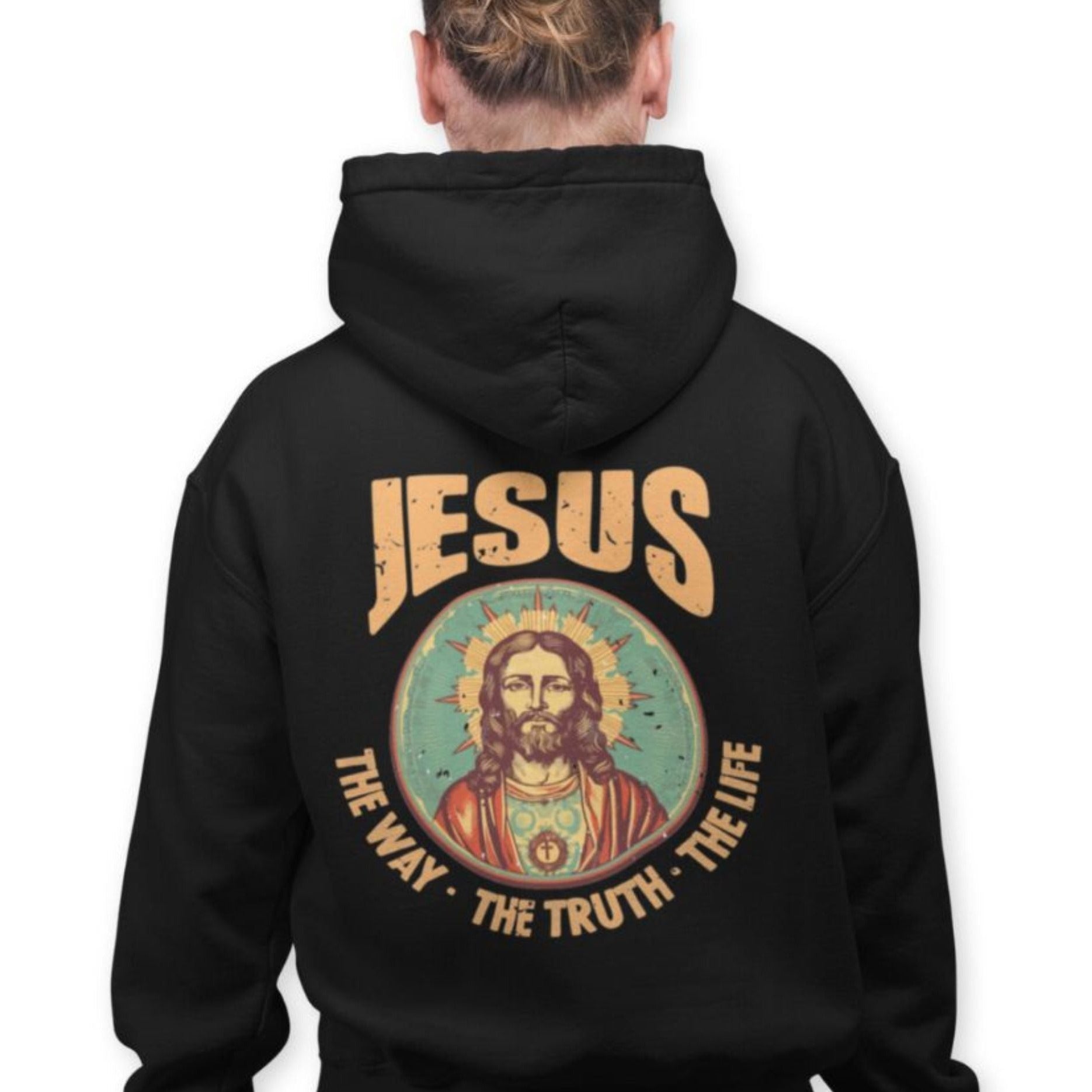 Jesus - The Way, Truth, Life Retro-Inspired Premium Men's Jacket Heavy Blend™ Hooded Size: S Color: Red Jesus Passion Apparel
