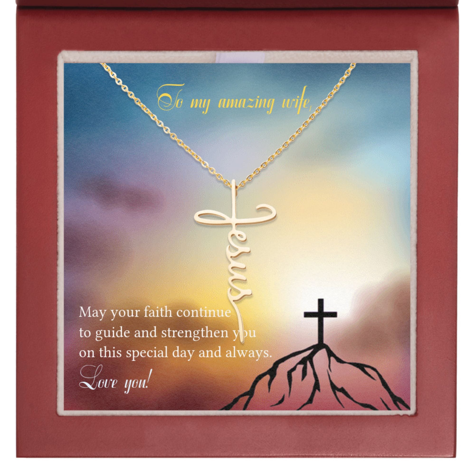 My Amazing Wife - I Am the Way - Jesus Cross Necklace Box Type: LED Box Finish: 18K Gold Plated Jesus Passion Apparel