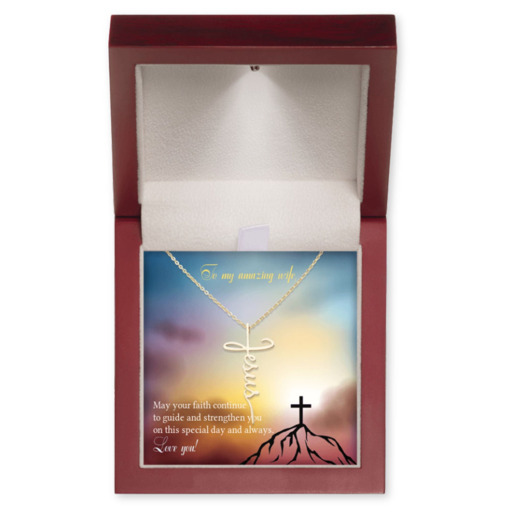 My Amazing Wife - I Am the Way - Jesus Cross Necklace Box Type: Texture Magnetic Box Finish: Stainless Steel Jesus Passion Apparel