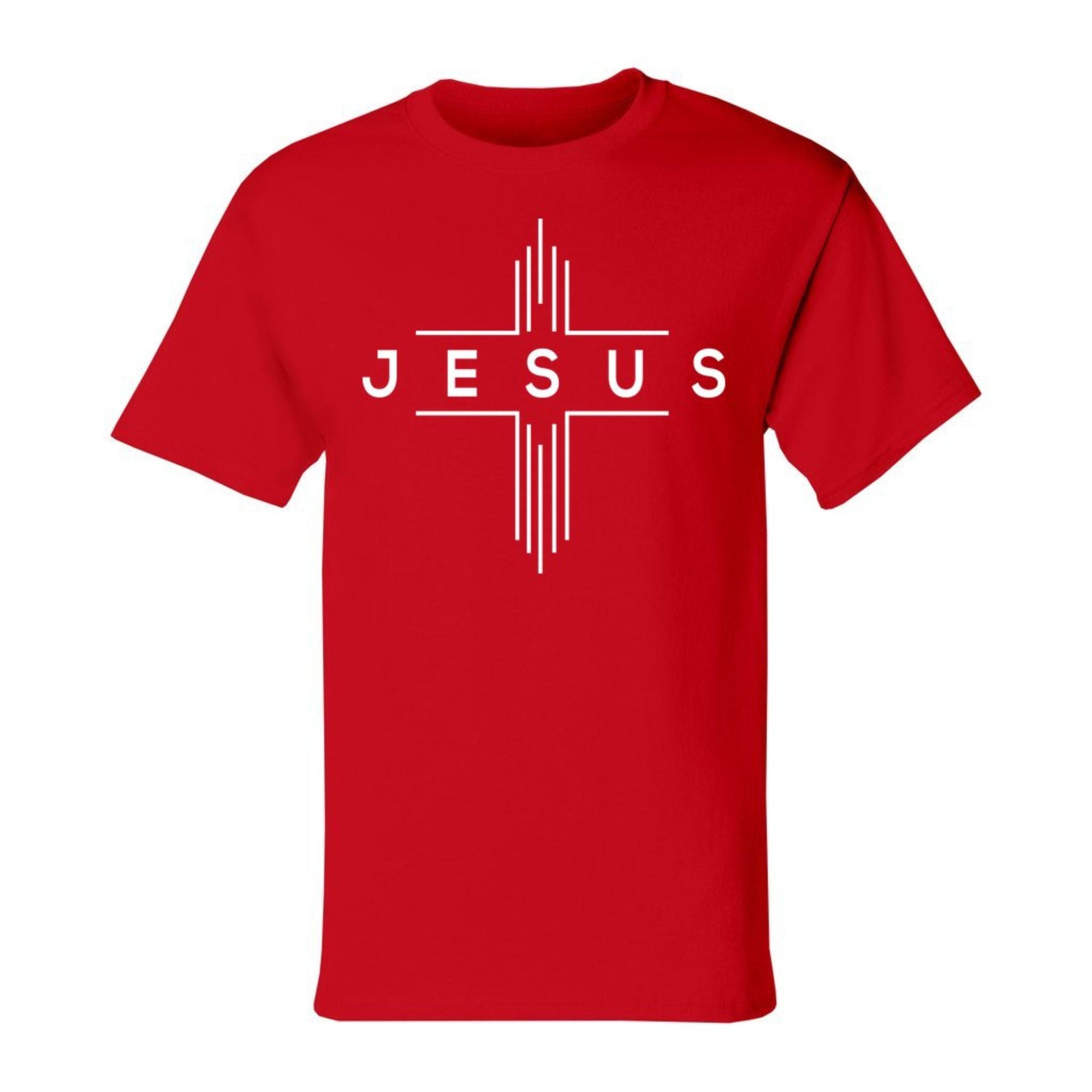 Jesus Cheveron Cross Men's Unisex Champion T-shirt - Black / Red - Matching Joggers Available Size: S Color: Red Jesus Passion Apparel