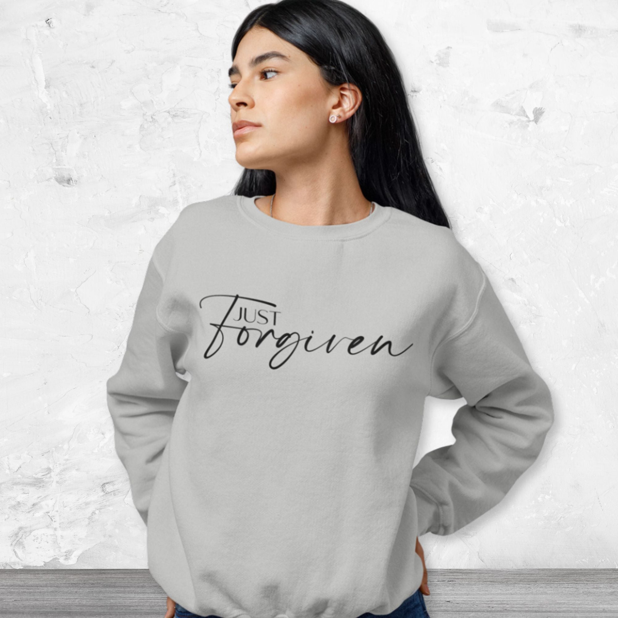 Just Forgiven Women's Fleece Unisex-Fit Sweatshirt White / Sport Grey Size: S Color: Sport Grey Jesus Passion Apparel