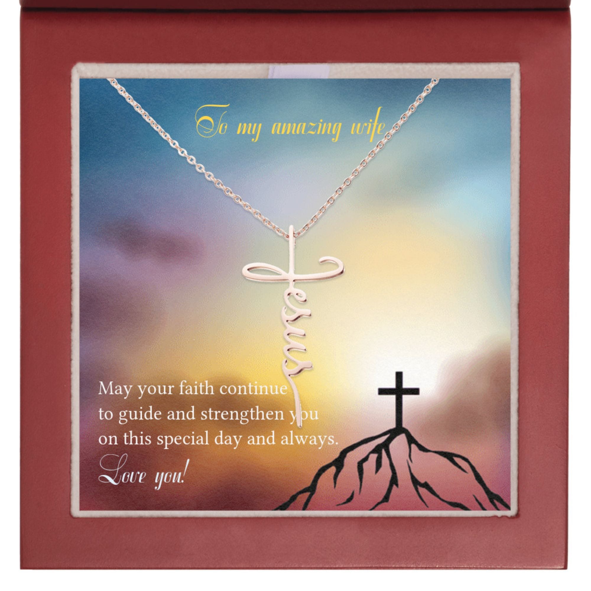 My Amazing Wife - I Am the Way - Jesus Cross Necklace Box Type: LED Box Finish: 18K Rose Gold Plated Jesus Passion Apparel