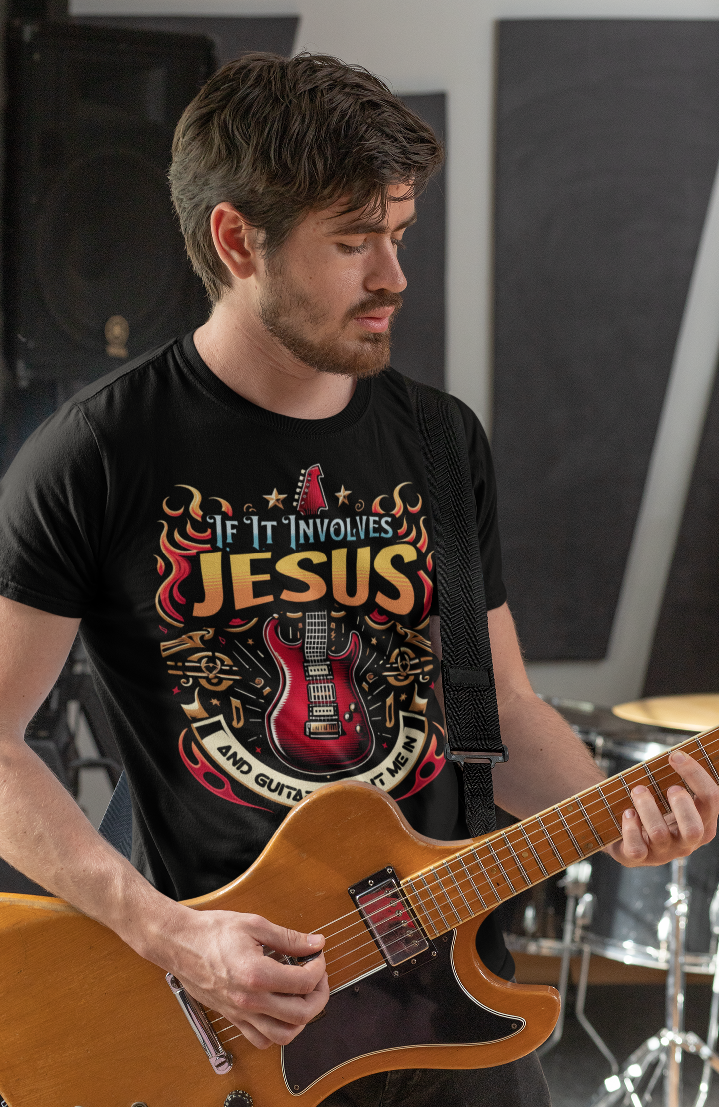 Jesus and Guitars Unisex Relaxed Fit T-shirt Man with guitar