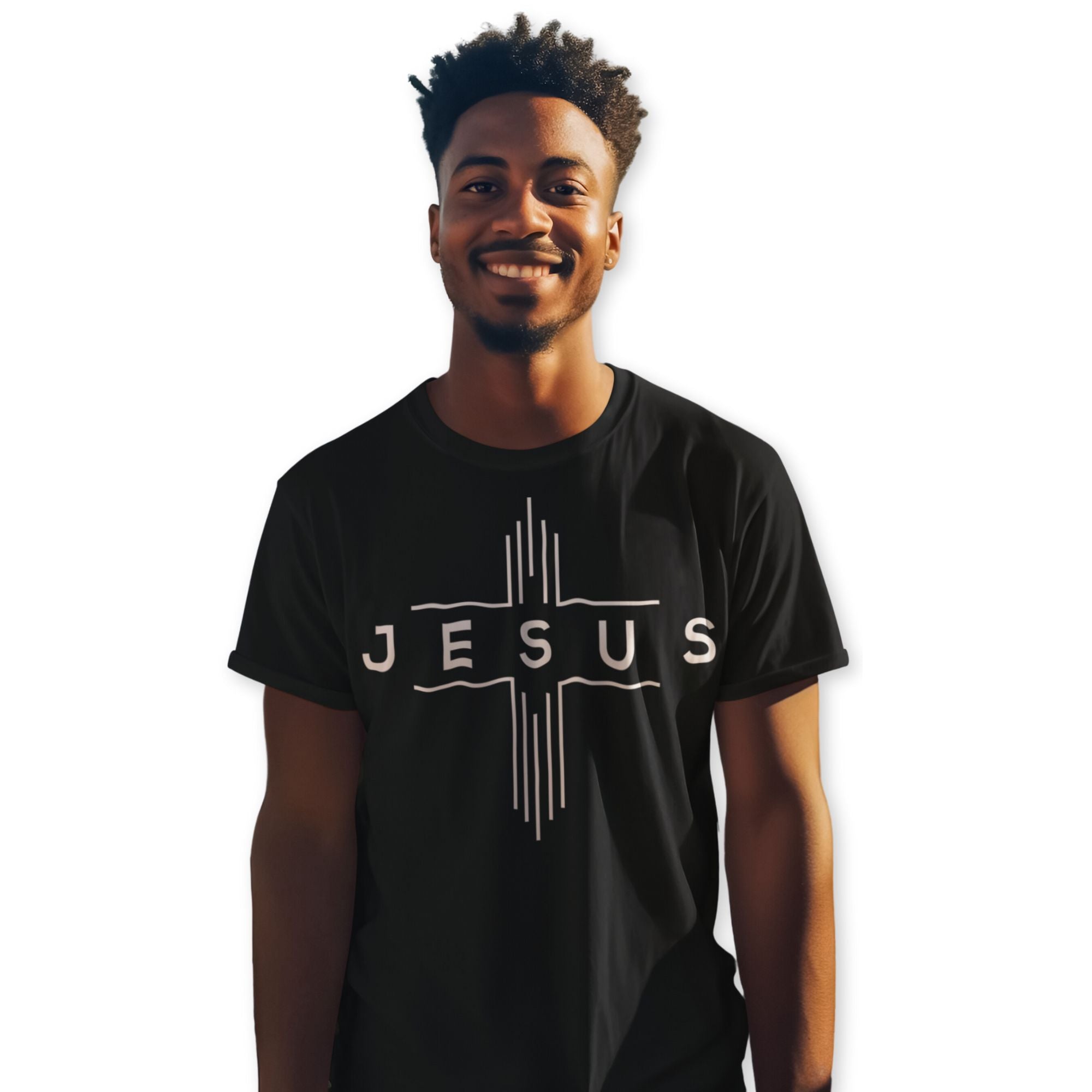 Jesus Cheveron Cross Men's Unisex Champion T-shirt - Black / Red - Matching Joggers Available Size: S Color: Black Jesus Passion Apparel