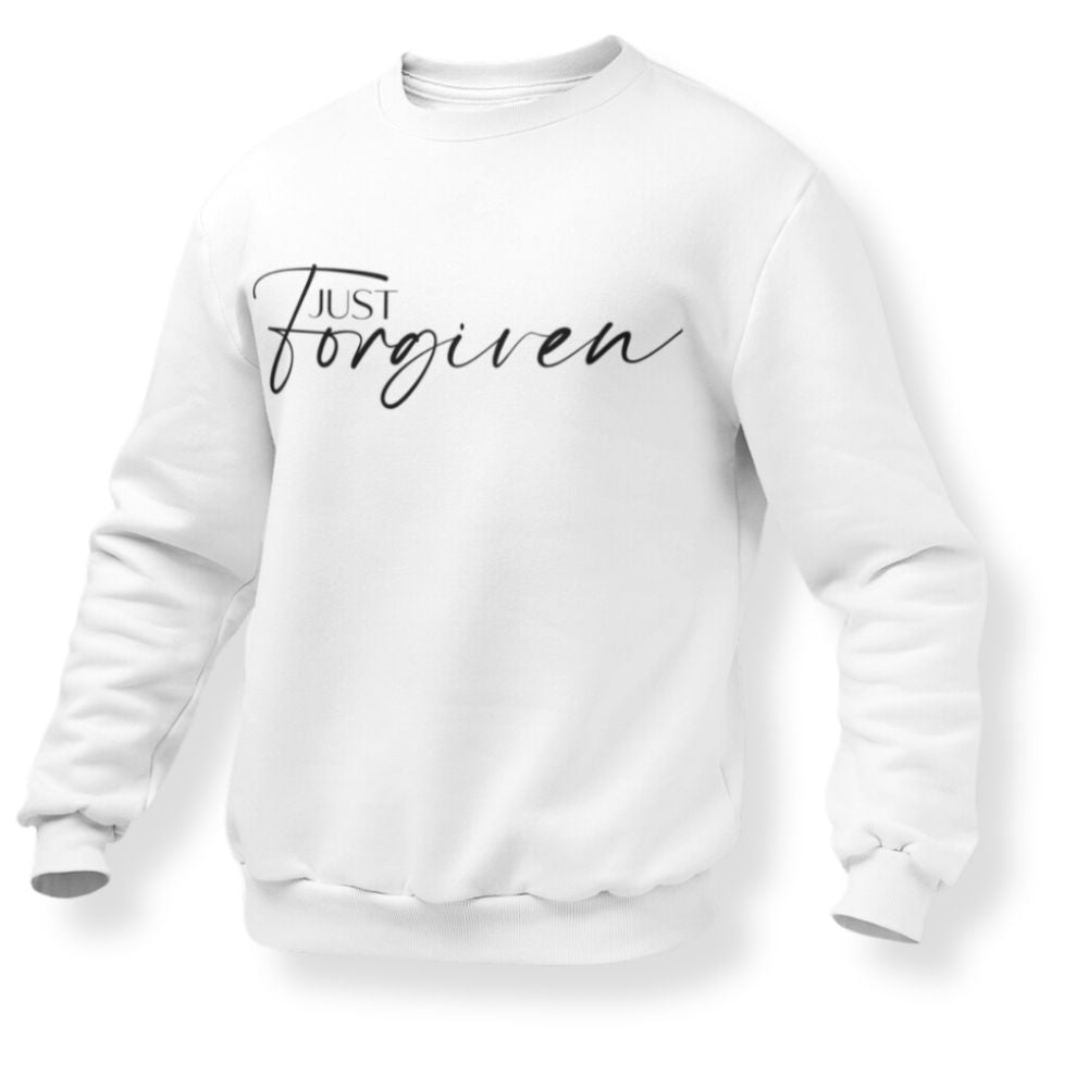 Just Forgiven Women's Fleece Unisex-Fit Sweatshirt White / Sport Grey Size: S Color: White Jesus Passion Apparel