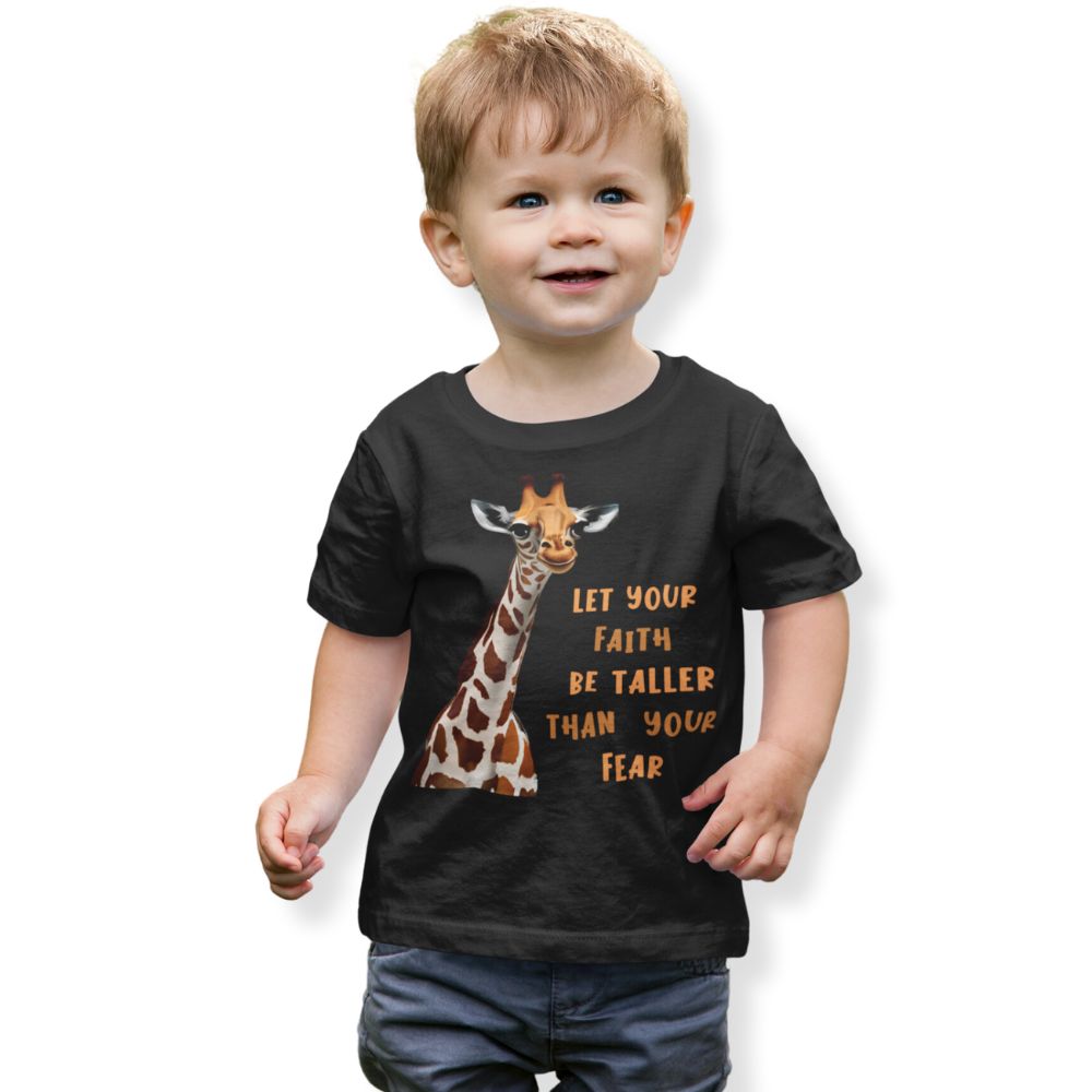 Giraffe Let your Faith be Taller Than Your Fear Young Toddler Jersey Tee Colors: Black Sizes: 6M Jesus Passion Apparel