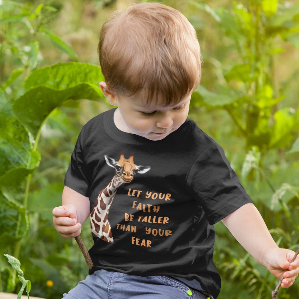 Giraffe Let your Faith be Taller Than Your Fear Young Toddler Jersey Tee Colors: Black Sizes: 6M Jesus Passion Apparel