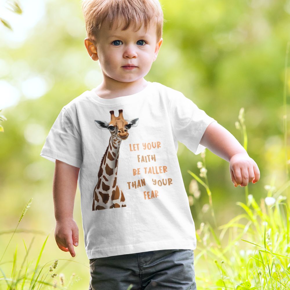 Giraffe Let your Faith be Taller Than Your Fear Young Toddler Jersey Tee Colors: Black Sizes: 6M Jesus Passion Apparel