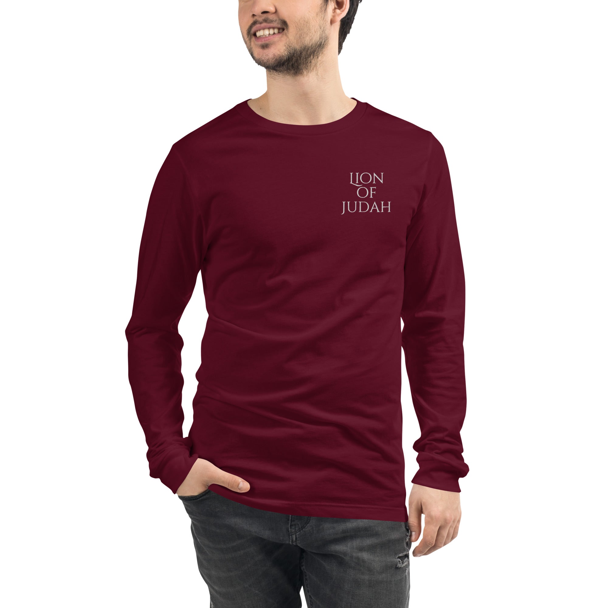 Lion of Judah Men's Unisex Long Sleeve Tee Color: Black Size: XS Jesus Passion Apparel