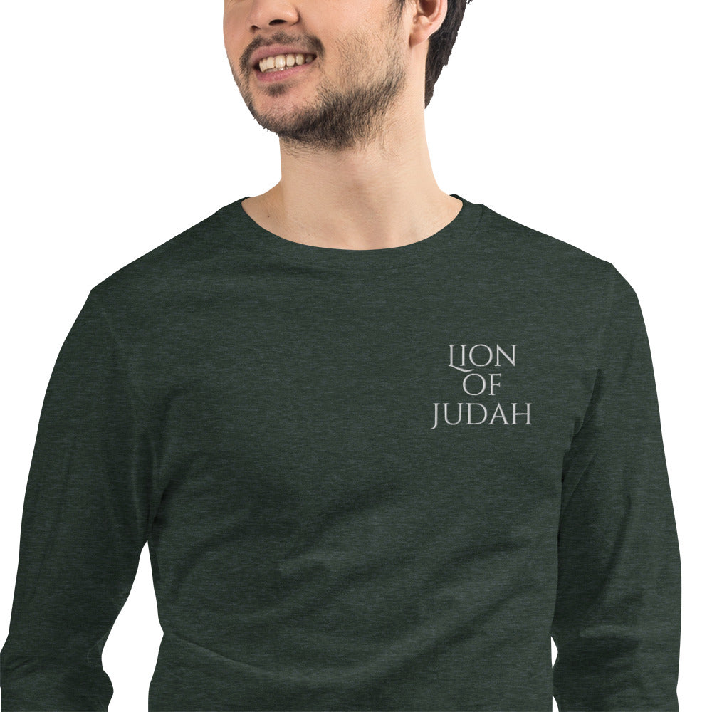 Lion of Judah Men's Unisex Long Sleeve Tee Color: Black Size: XS Jesus Passion Apparel