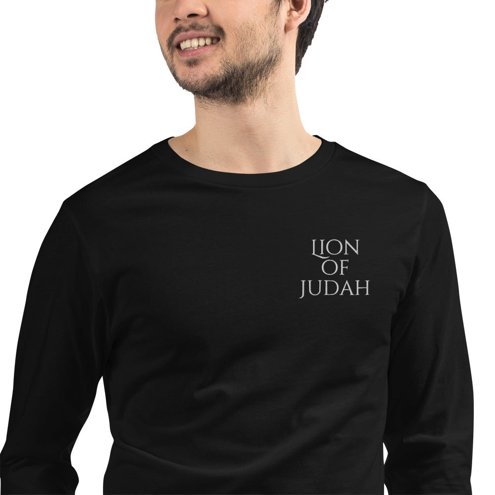 Lion of Judah Men's Unisex Long Sleeve Tee Color: Black Size: XS Jesus Passion Apparel