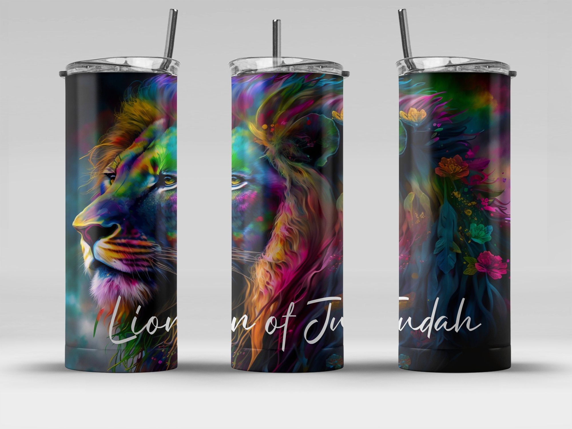 Lion of Judah Tumbler 20 oz with reusable Stainless Steel Straw Jesus Passion Apparel