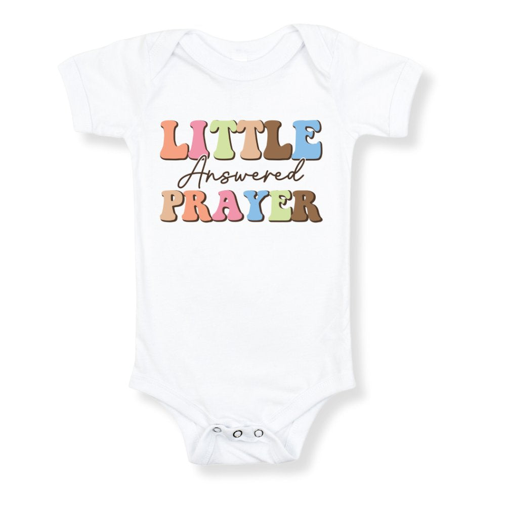 Little Answered Prayer Baby Bodysuit Color: White Size: 3-6m Jesus Passion Apparel