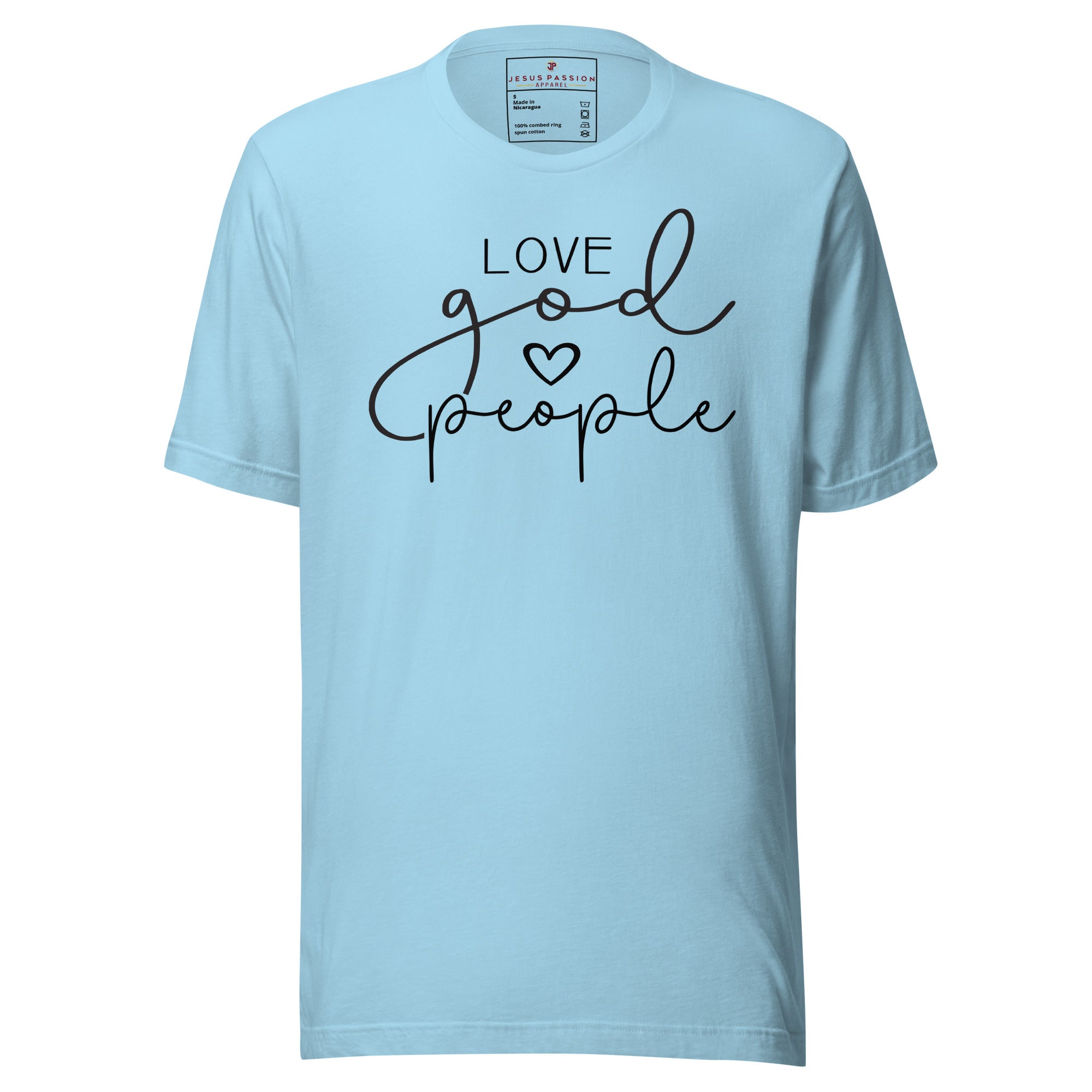 Love God People Jersey Short Sleeve T-Shirt Color: Ocean Blue Size: S Jesus Passion Apparel