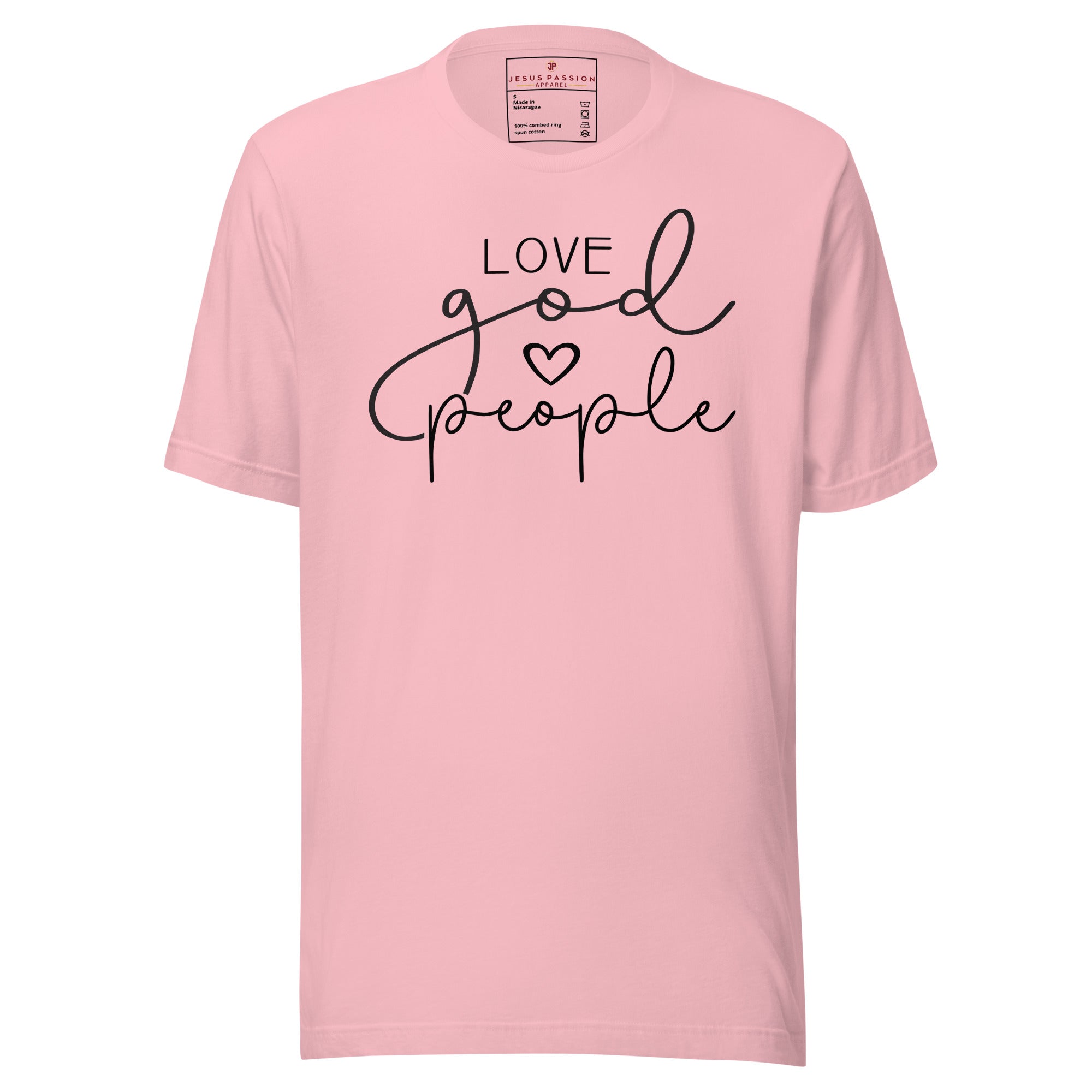 Love God People Jersey Short Sleeve T-Shirt Color: Pink Size: S Jesus Passion Apparel