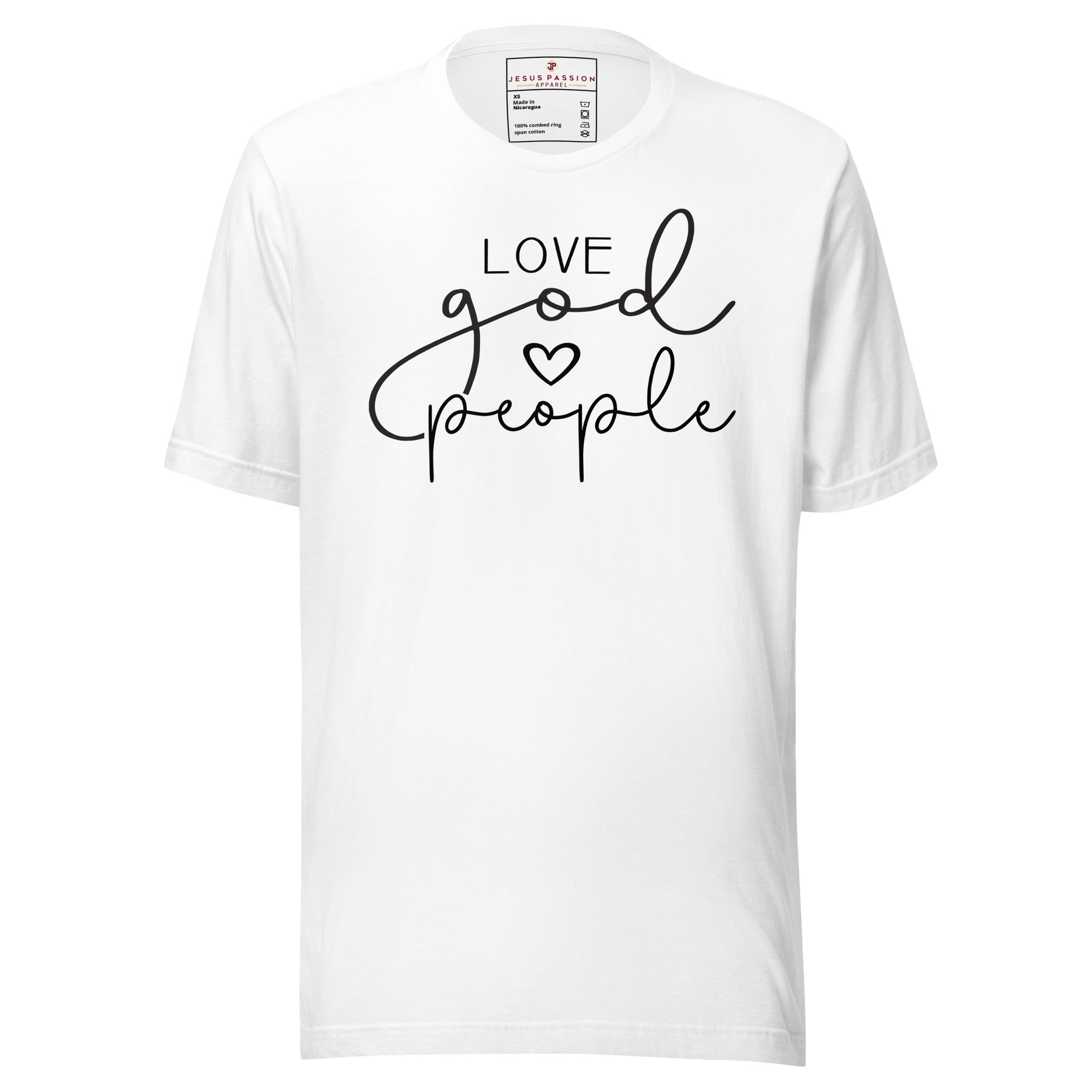 Love God People Jersey Short Sleeve T-Shirt Color: White Size: XS Jesus Passion Apparel