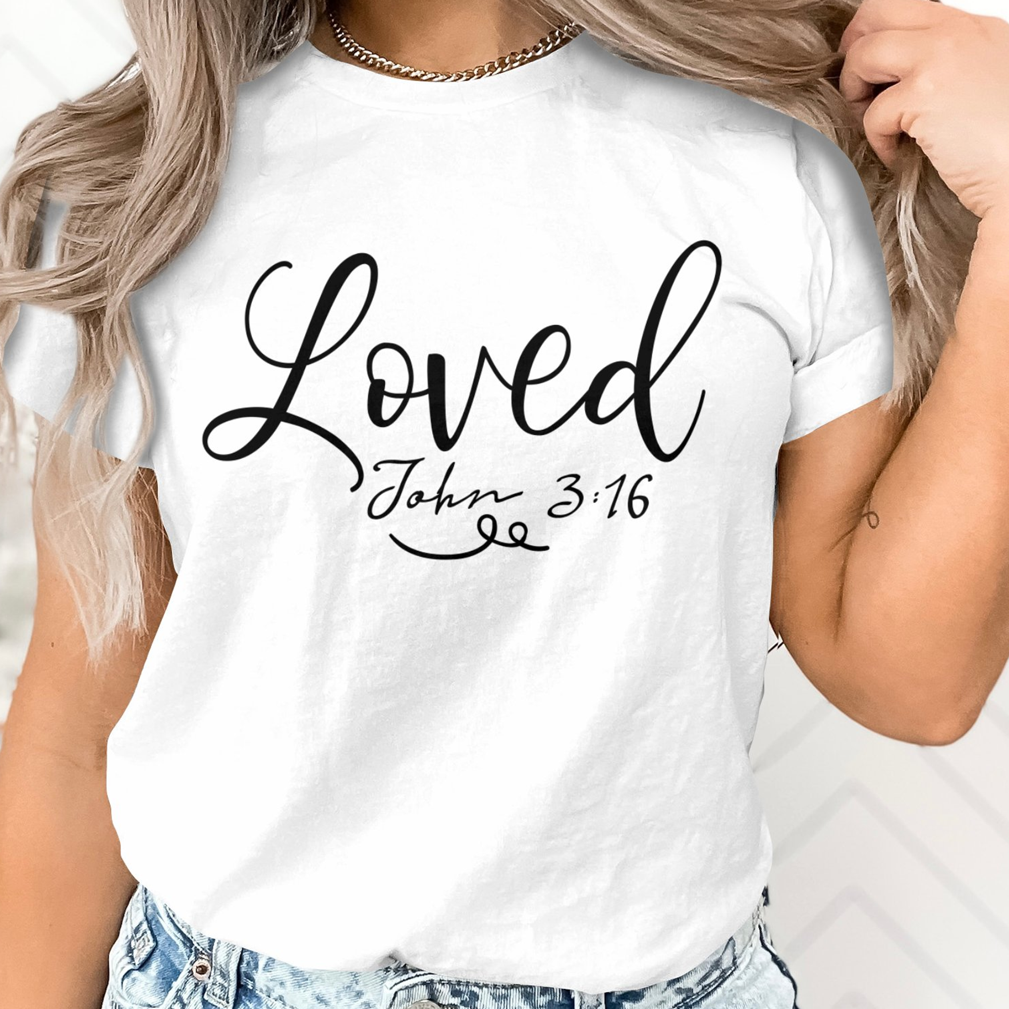 Loved Unisex Jersey Short Sleeve Tee - Black / White Size: XS Color: White Jesus Passion Apparel