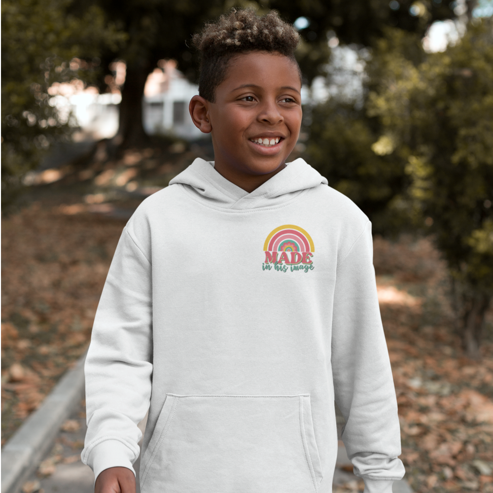 Made in His Image Rainbow Youth Hoodie Color: White Size: S Jesus Passion Apparel