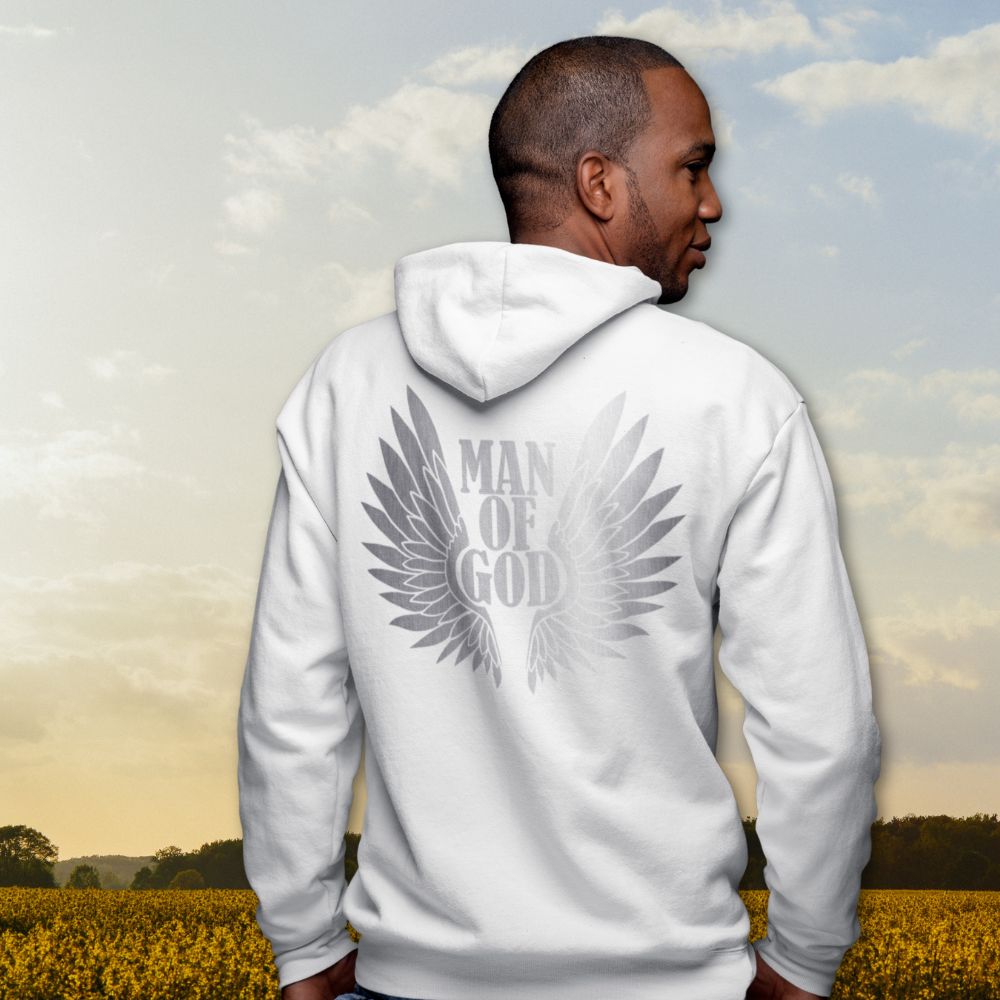 Man of God Men's Heavy Blend™ Hoodie Color: White Size: S Jesus Passion Apparel