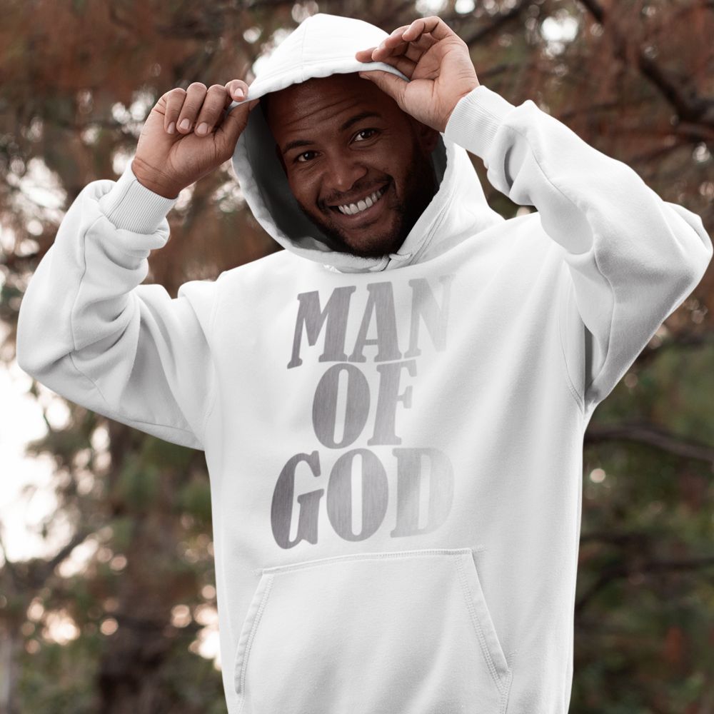 Man of God Men's Heavy Blend™ Hoodie Color: White Size: S Jesus Passion Apparel