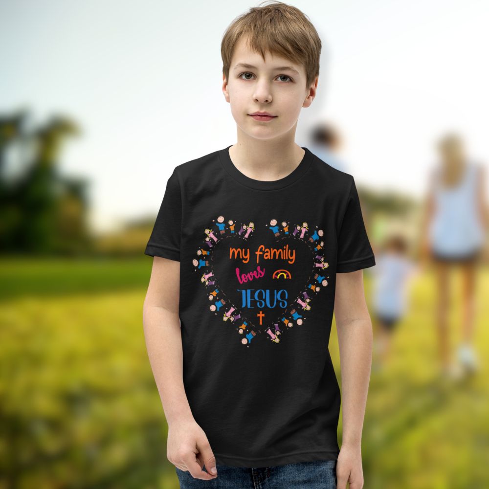 Family Loves Jesus Youth Relaxed-Fit T-Shirt Color: Black Size: S Jesus Passion Apparel