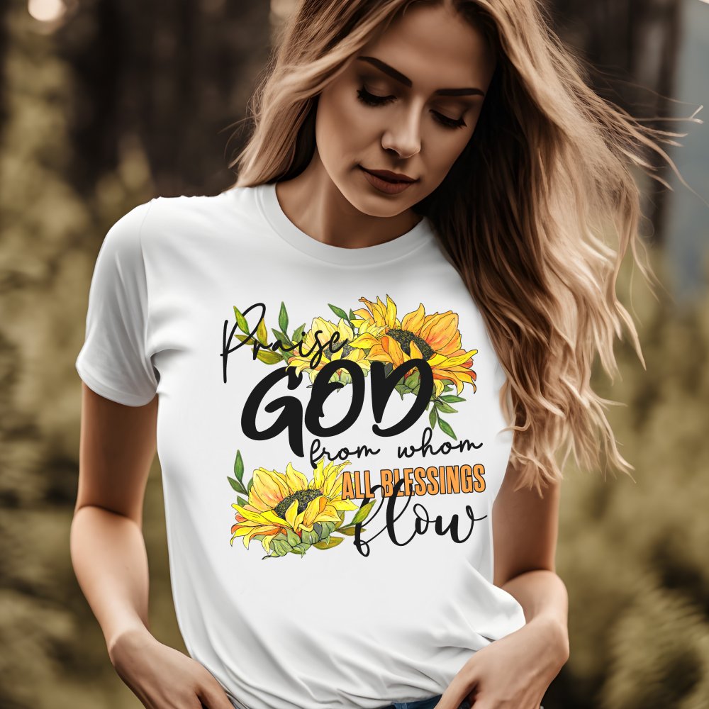 Praise God All Blessing Flow Jersey Short Sleeve T-Shirt Color: Soft Cream Size: XS Jesus Passion Apparel