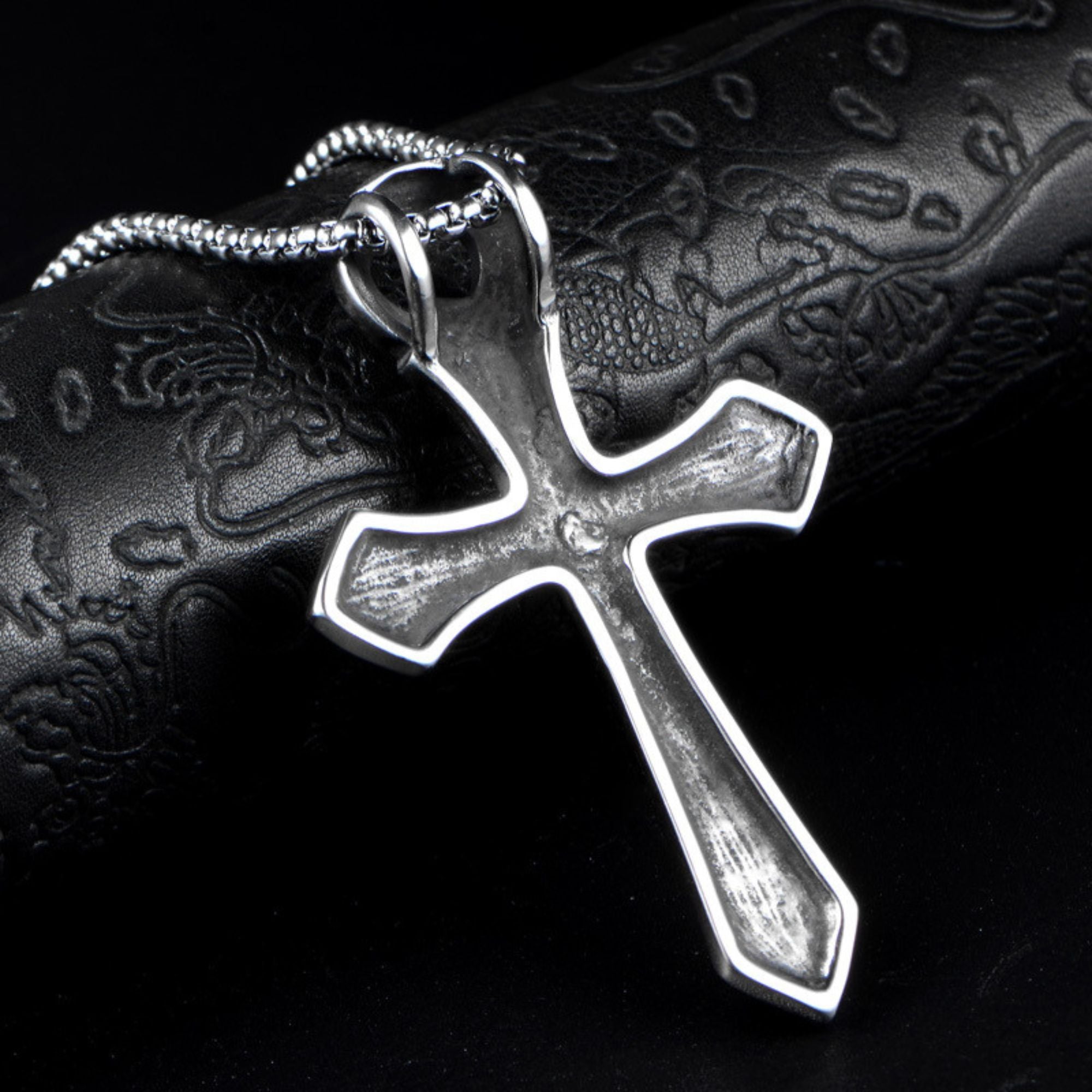 Rustic Cross Ornate Detail-Engraved Stainless Steel Necklace Color: Steel Size: Single pendant Jesus Passion Apparel