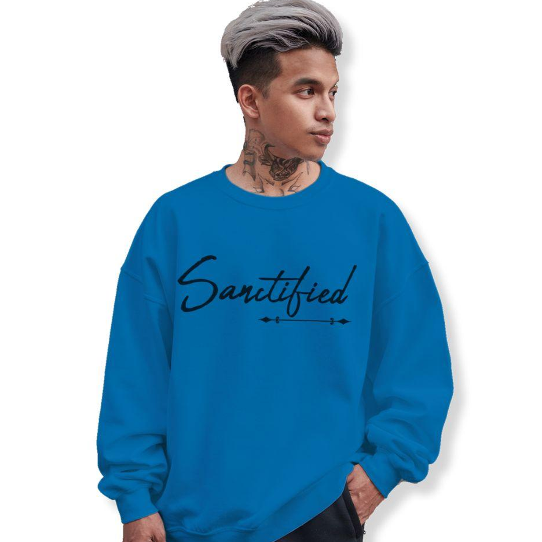 Sanctified Men's Fleece Unisex-Fit Sweatshirt - Sapphire (Royal Blue) Size: S Color: Royal Jesus Passion Apparel