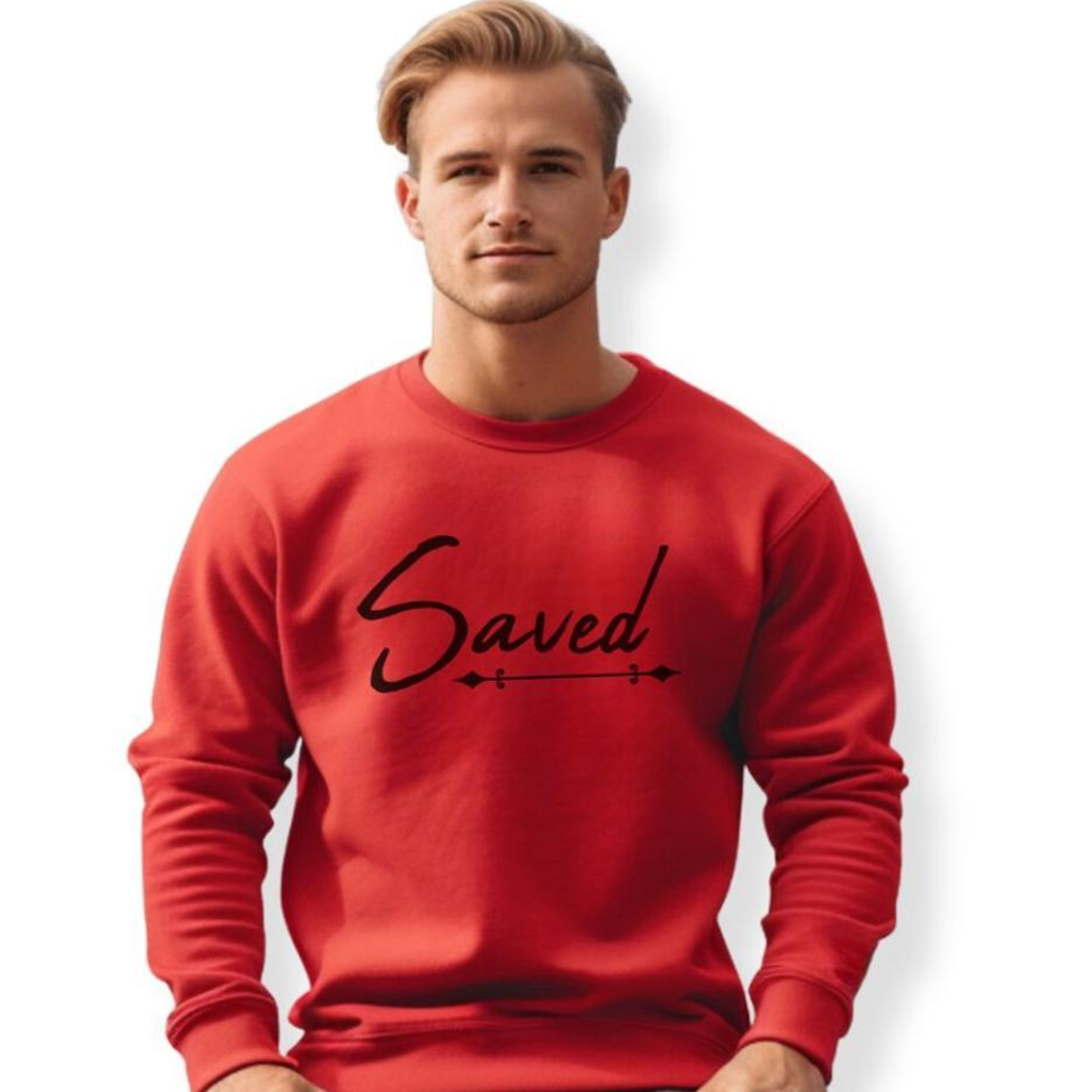 Saved Men's Fleece Unisex-Fit Sweatshirt - Red Size: S Color: Red Jesus Passion Apparel