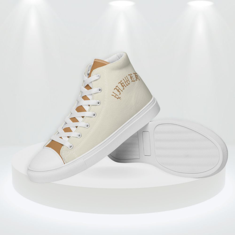 Yahweh Cream and Gold Men’s High Top Canvas Shoes Size: 5 Jesus Passion Apparel